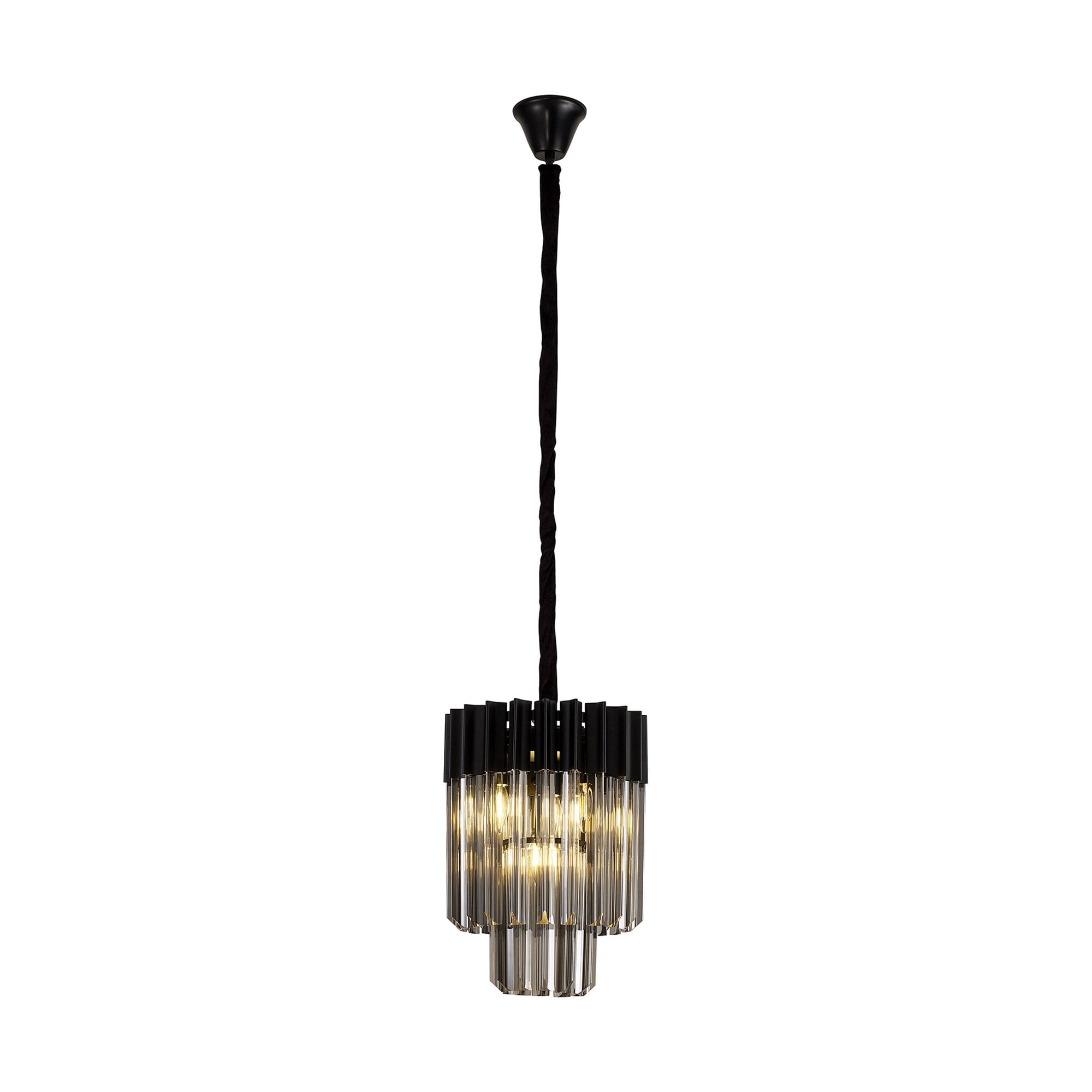 Fabula Cedar 4 Light Pendant - Matt Black & Smoke Sculpted Glass