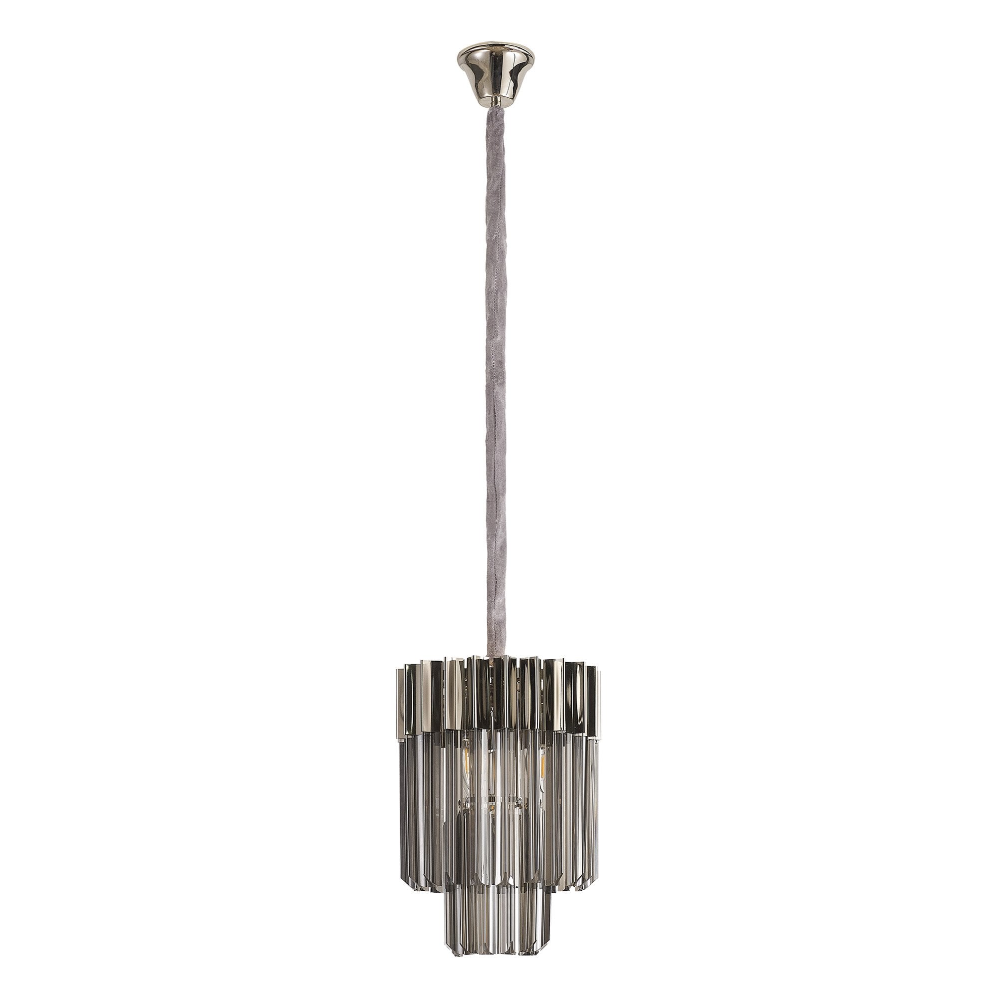Fabula Cedar 4 Light Pendant - Polished Nickel & Smoke Sculpted Glass