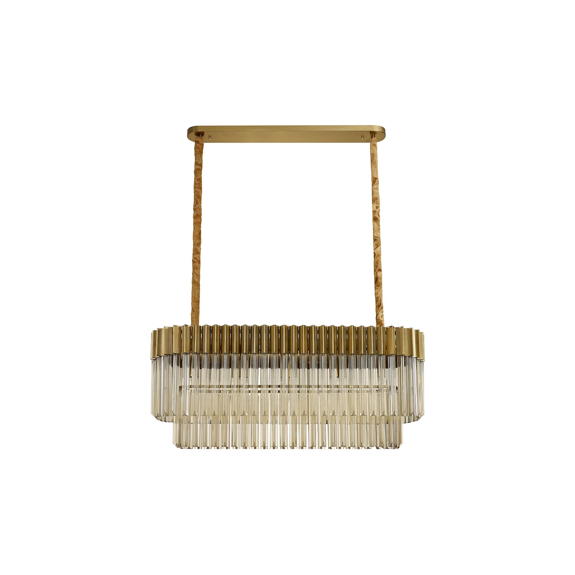 Fabula Cedar 5 Light Rectangular Pendant - Brass & Cognac Sculpted Glass