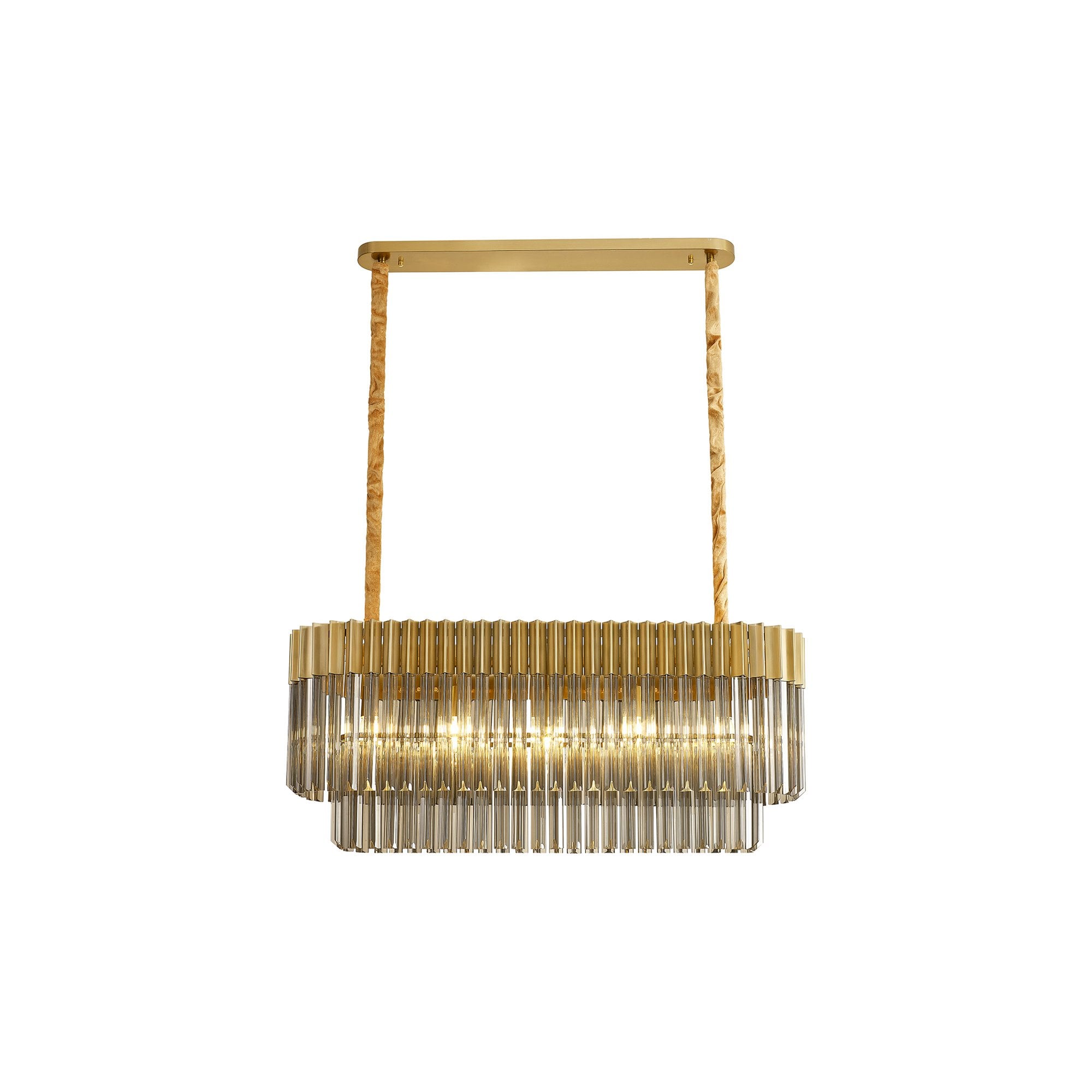 Fabula Cedar 5 Light Rectangular Pendant - Brass & Smoke Sculpted Glass