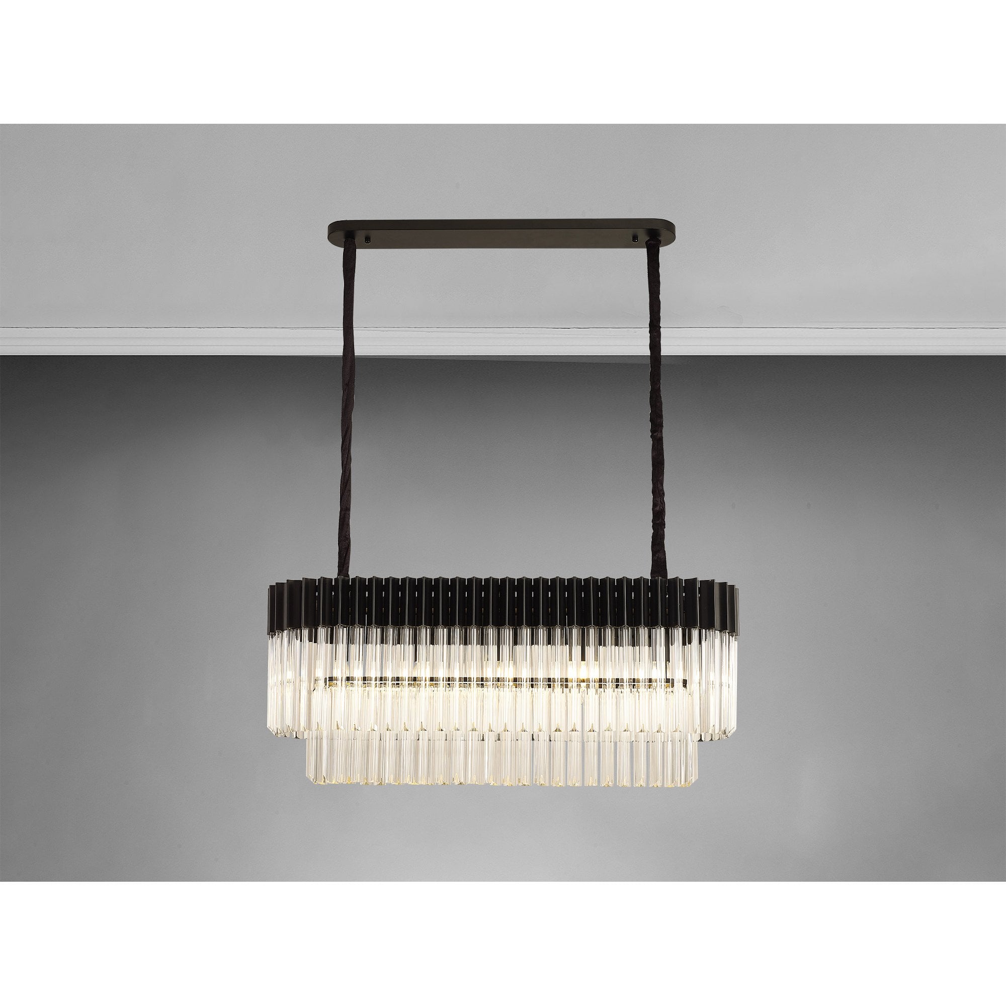 Fabula Cedar 5 Light Rectangular Pendant - Matt Black & Clear Sculpted Glass