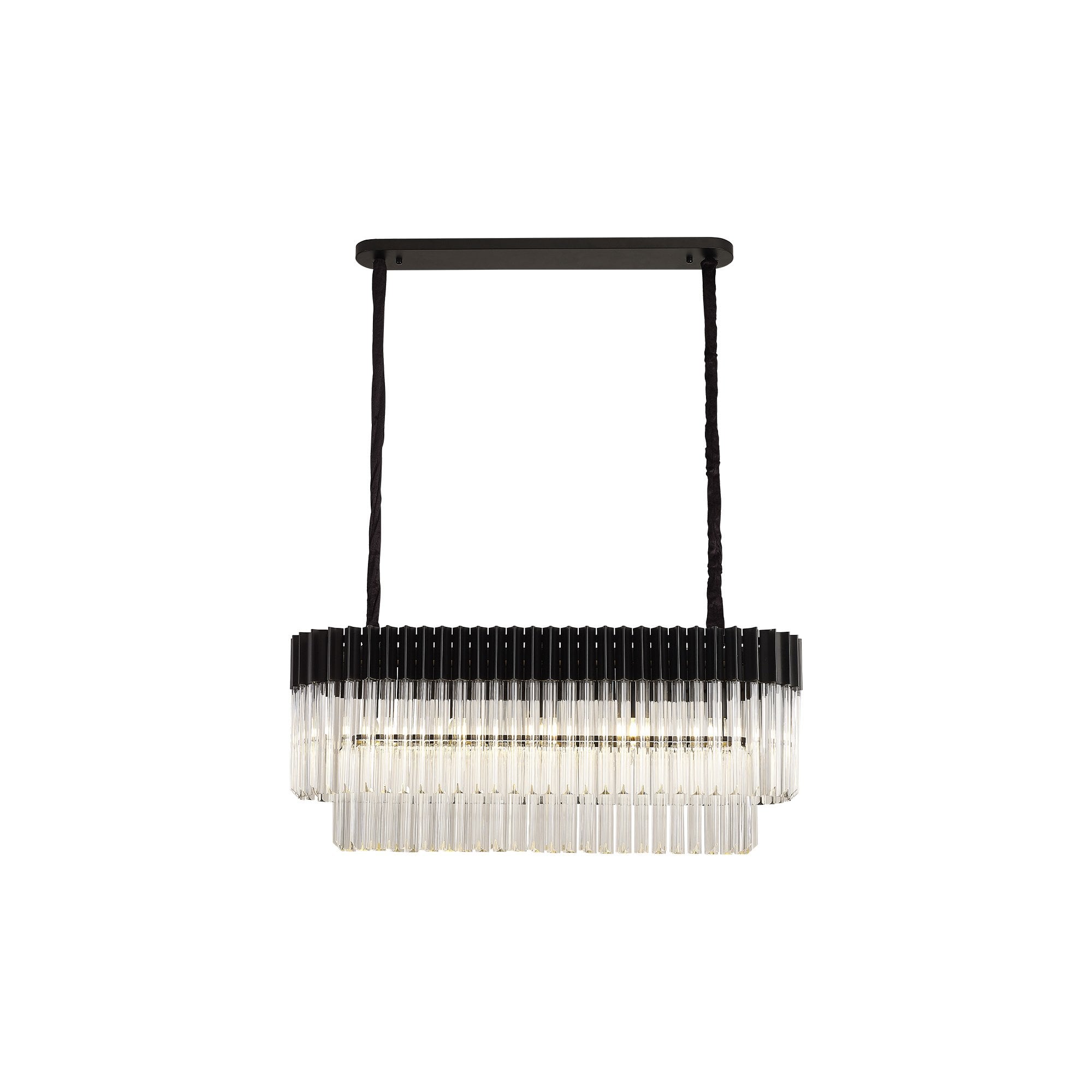 Fabula Cedar 5 Light Rectangular Pendant - Matt Black & Clear Sculpted Glass