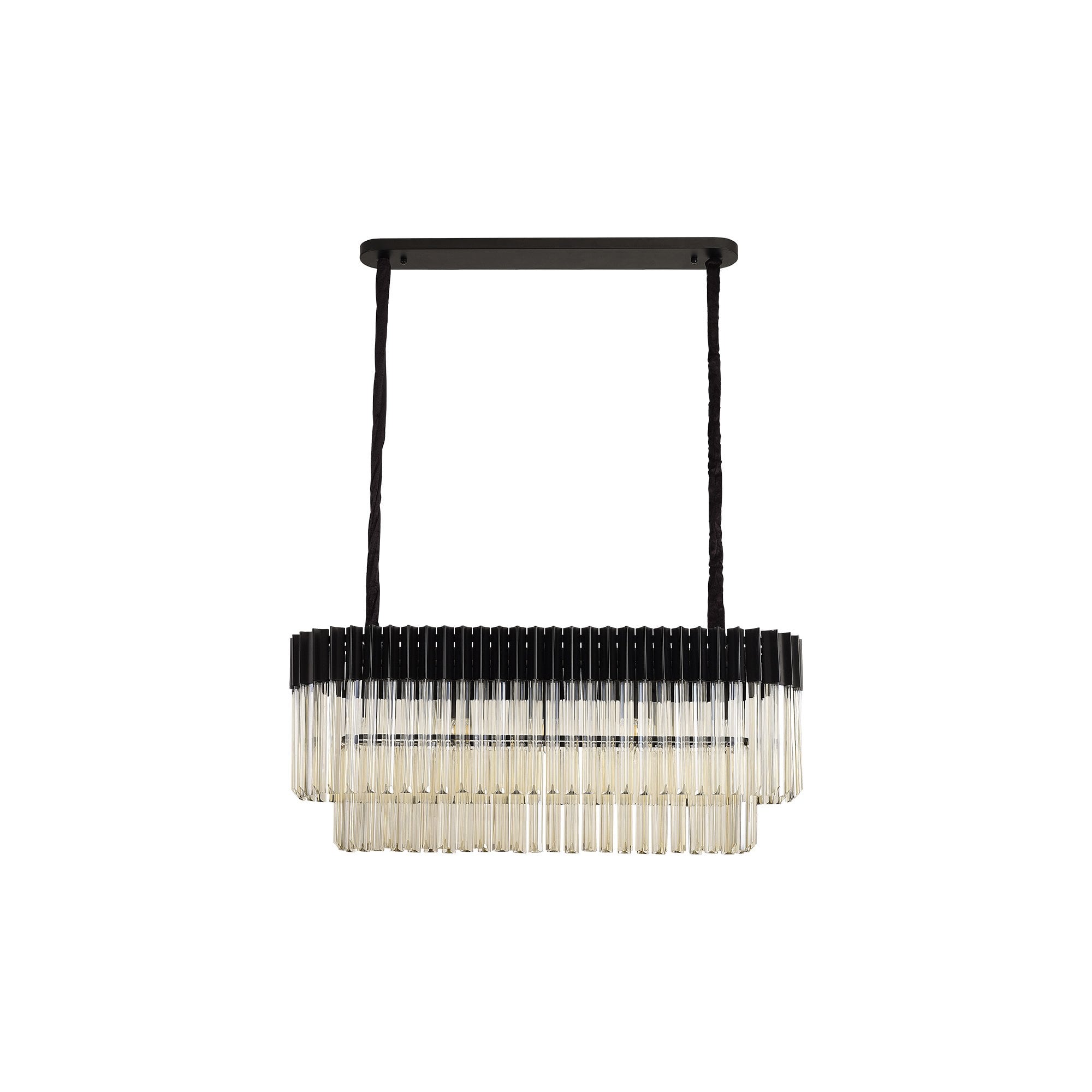 Fabula Cedar 5 Light Rectangular Pendant - Matt Black & Cognac Sculpted Glass