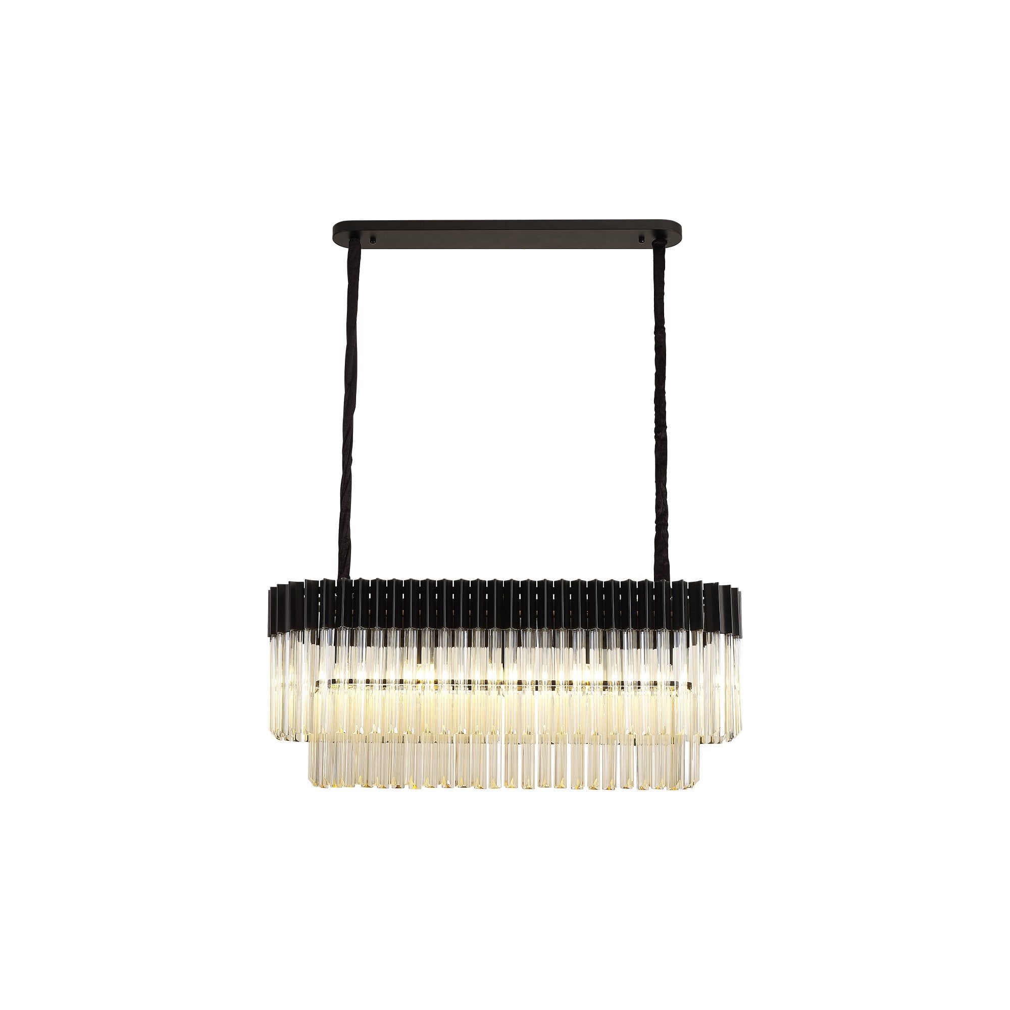 Fabula Cedar 5 Light Rectangular Pendant - Matt Black & Cognac Sculpted Glass