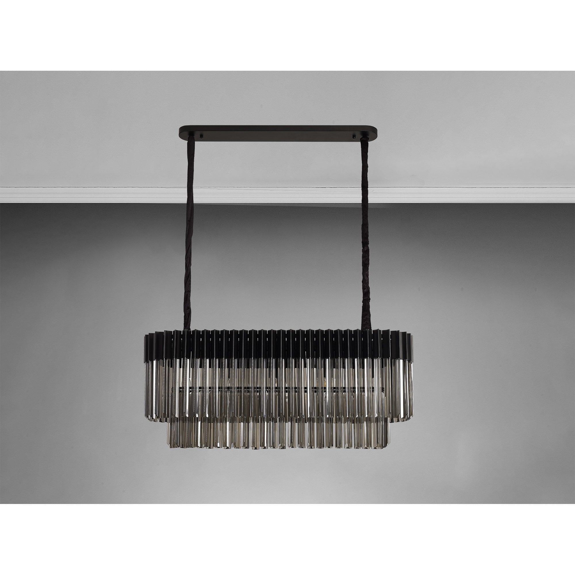 Fabula Cedar 5 Light Rectangular Pendant - Matt Black & Smoke Sculpted Glass
