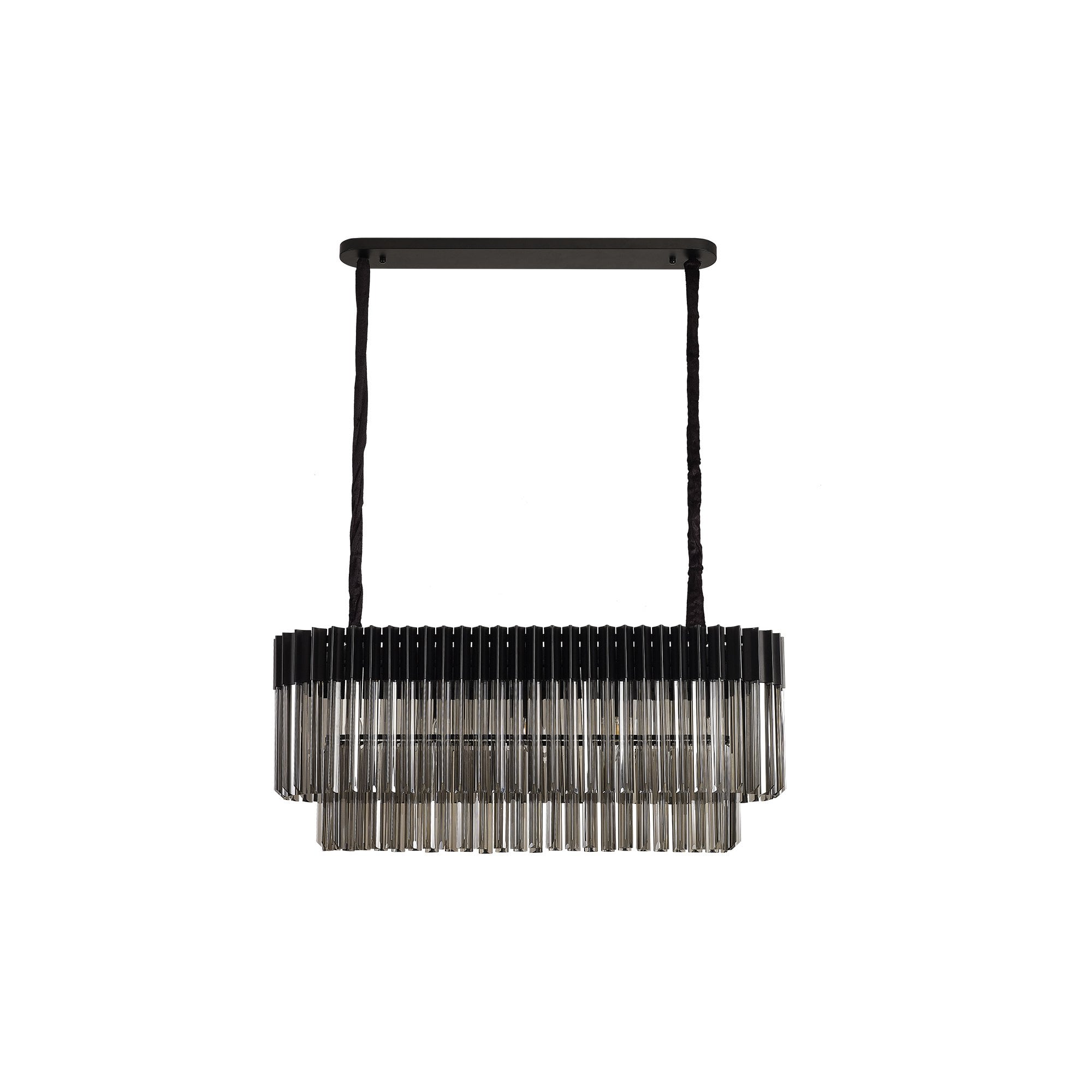 Fabula Cedar 5 Light Rectangular Pendant - Matt Black & Smoke Sculpted Glass
