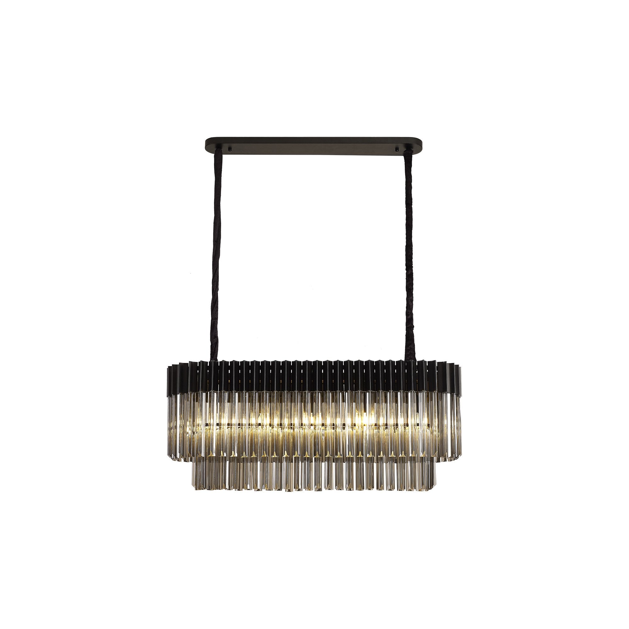 Fabula Cedar 5 Light Rectangular Pendant - Matt Black & Smoke Sculpted Glass