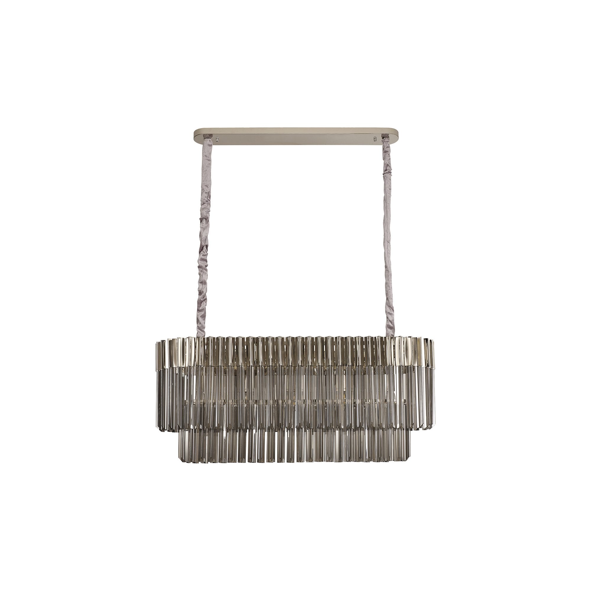 Fabula Cedar 5 Light Rectangular Pendant - Polished Nickel & Smoke Sculpted Glass