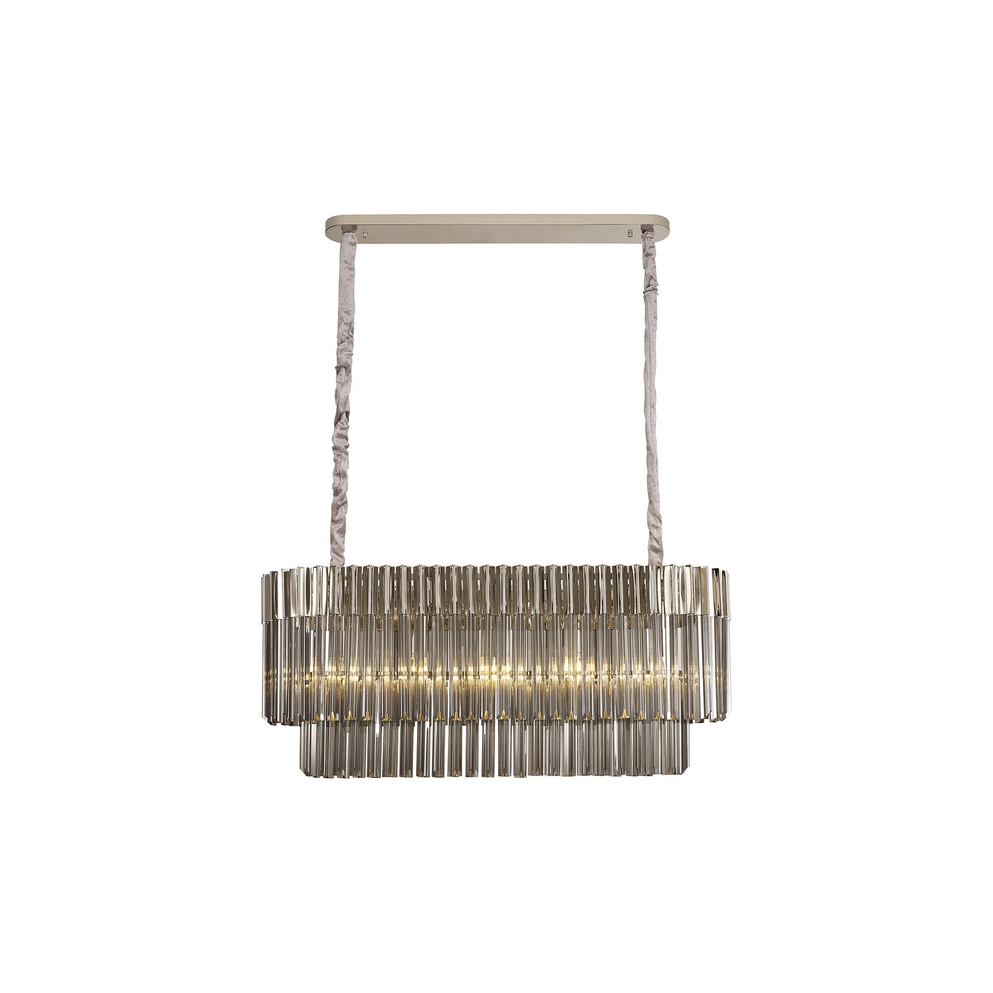 Fabula Cedar 5 Light Rectangular Pendant - Polished Nickel & Smoke Sculpted Glass