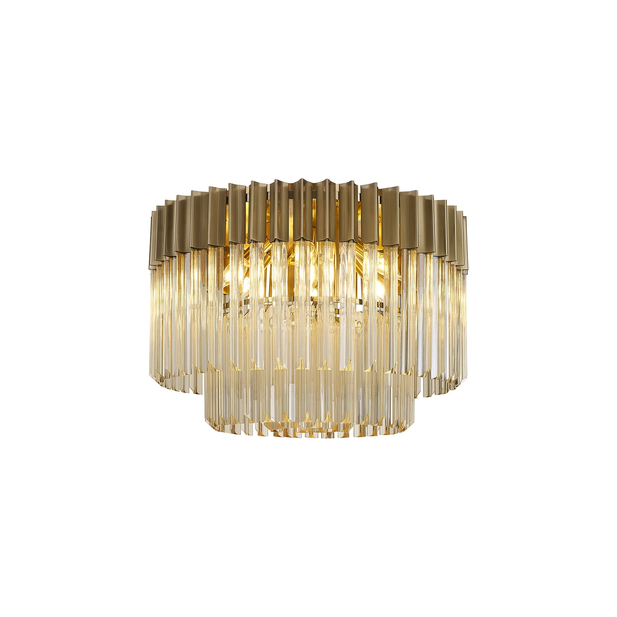 Fabula Cedar 7 Light Flush Light - Brass & Cognac Sculpted Glass