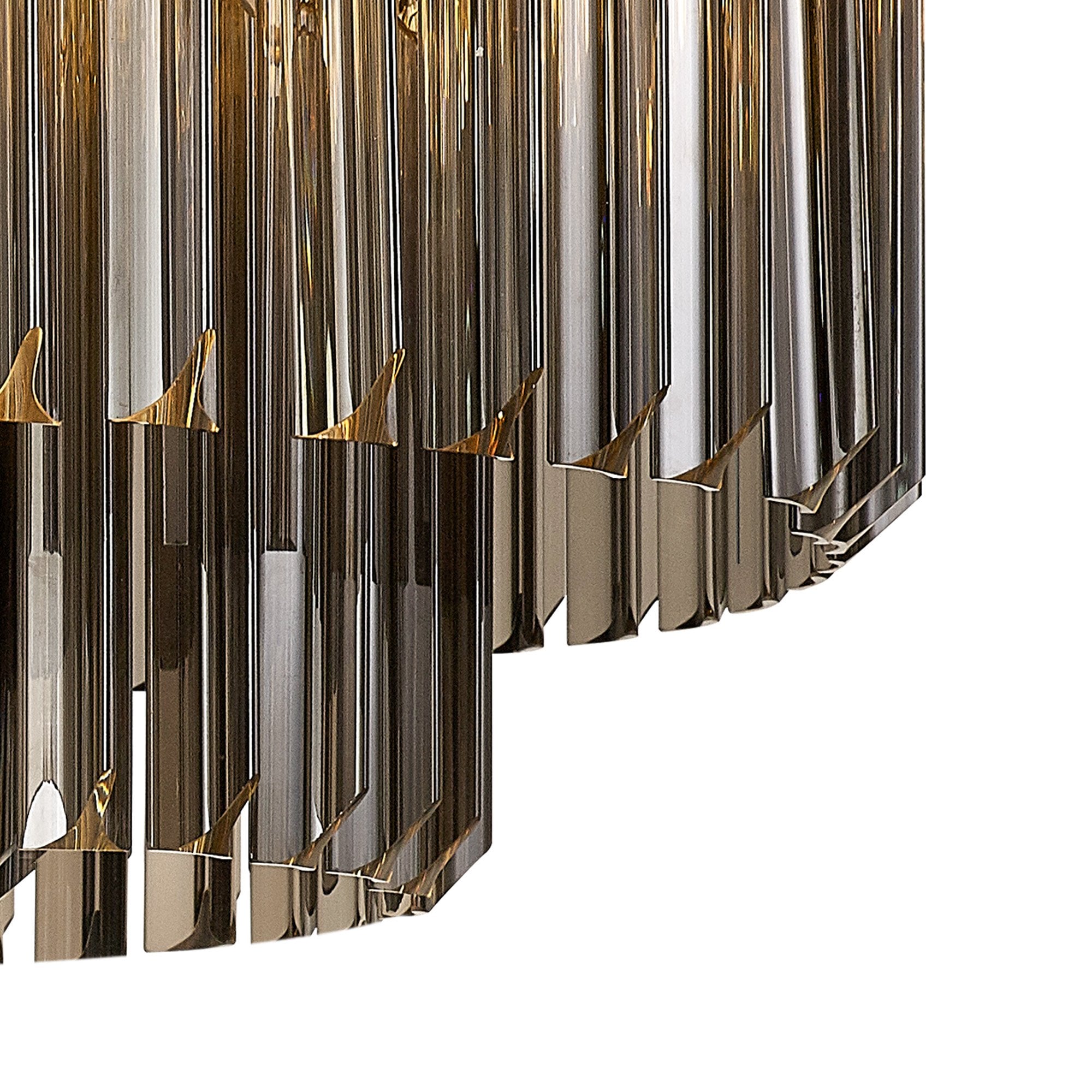 Fabula Cedar 7 Light Flush Light - Brass & Smoke Sculpted Glass