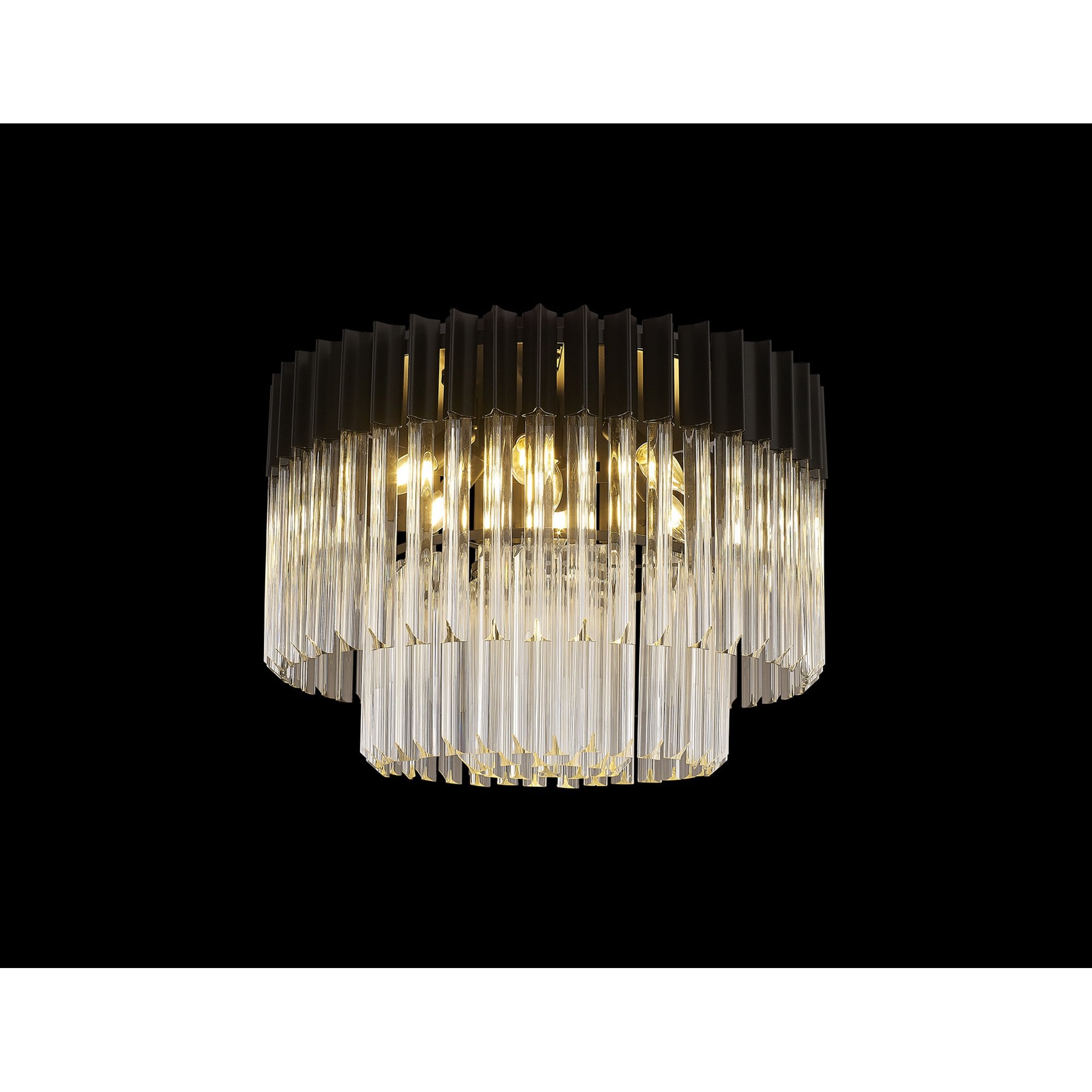 Fabula Cedar 7 Light Flush Light - Matt Black & Clear Sculpted Glass