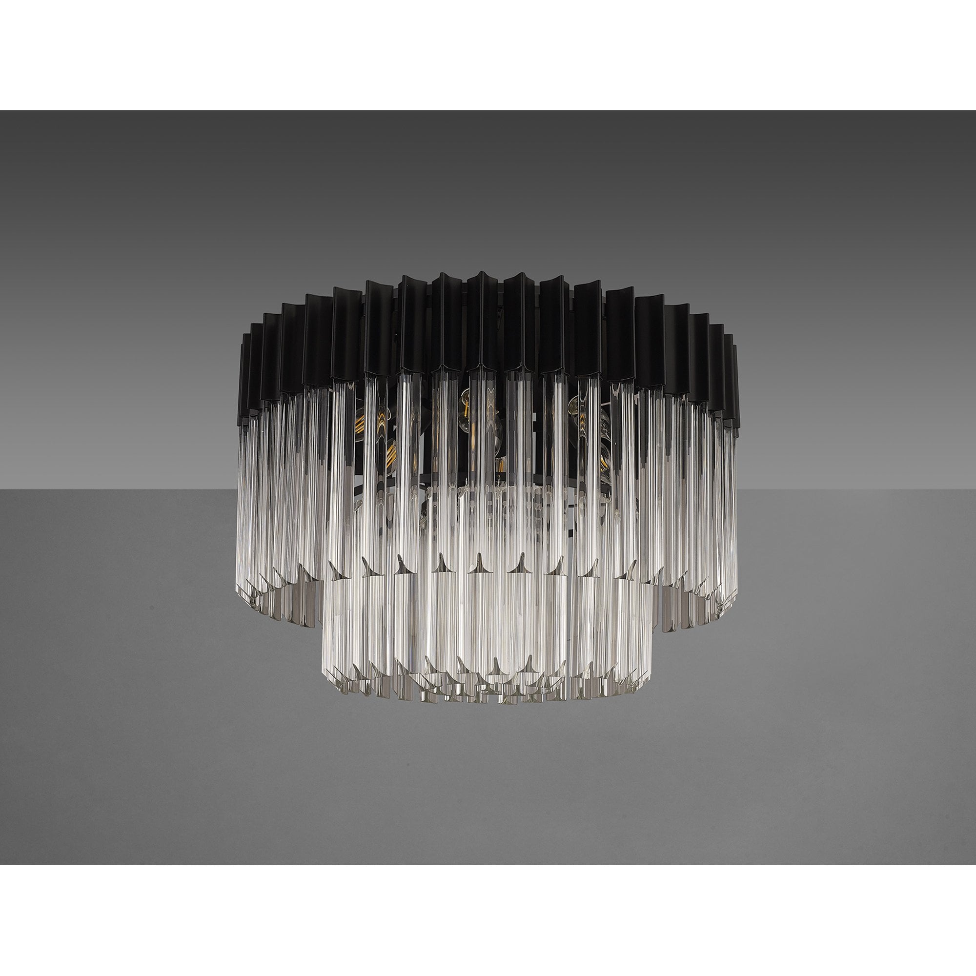 Fabula Cedar 7 Light Flush Light - Matt Black & Clear Sculpted Glass