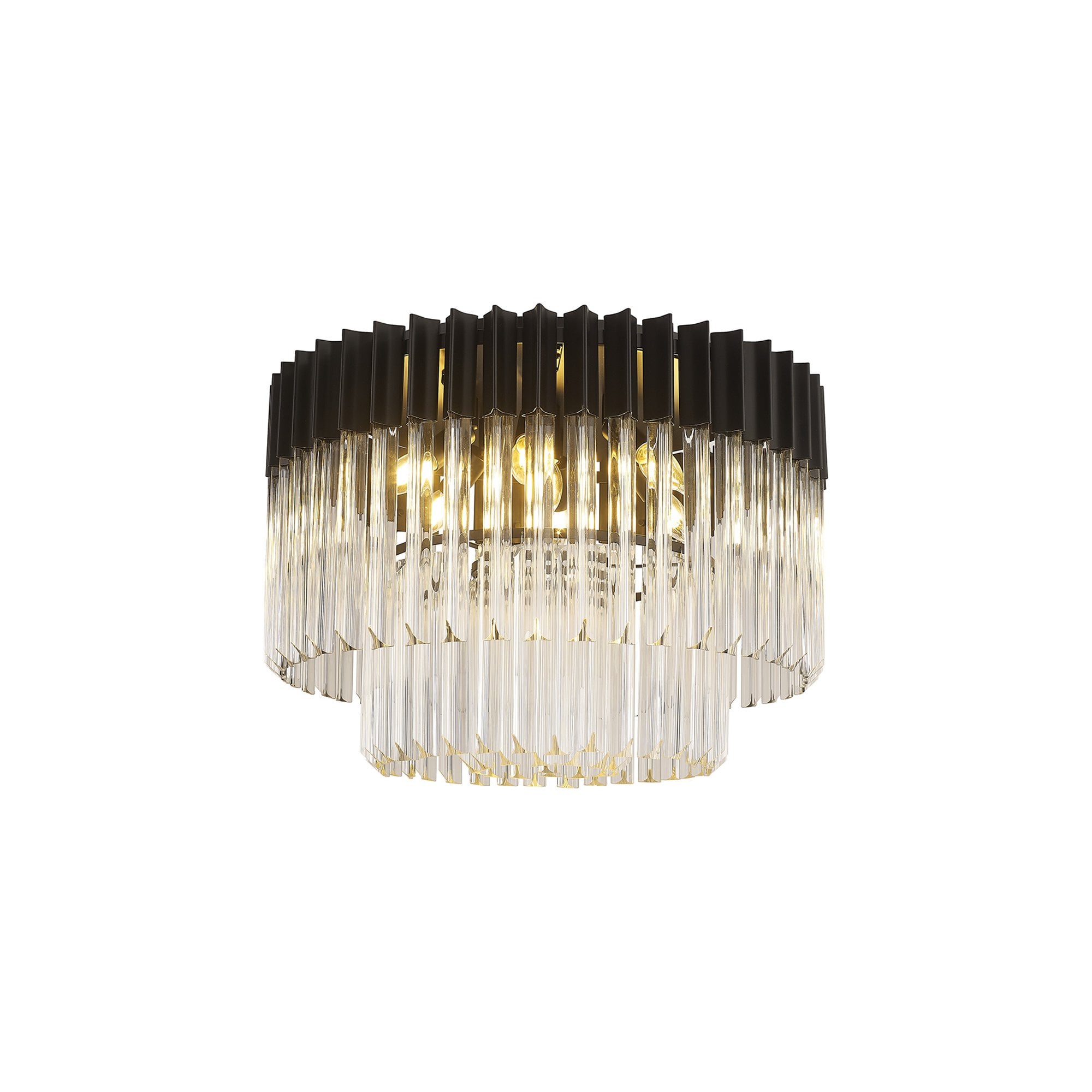 Fabula Cedar 7 Light Flush Light - Matt Black & Clear Sculpted Glass