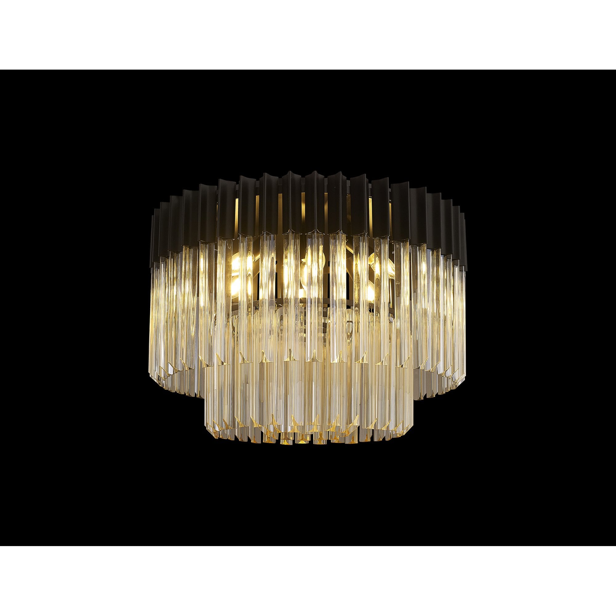 Fabula Cedar 7 Light Flush Light - Matt Black & Cognac Sculpted Glass