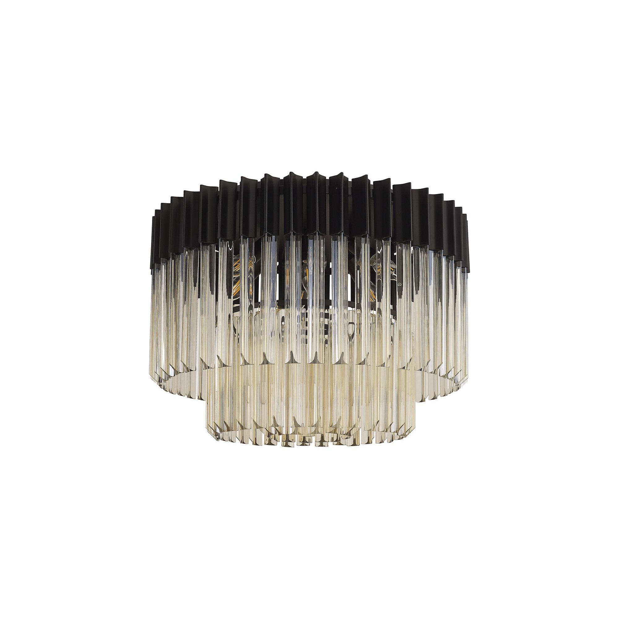 Fabula Cedar 7 Light Flush Light - Matt Black & Cognac Sculpted Glass