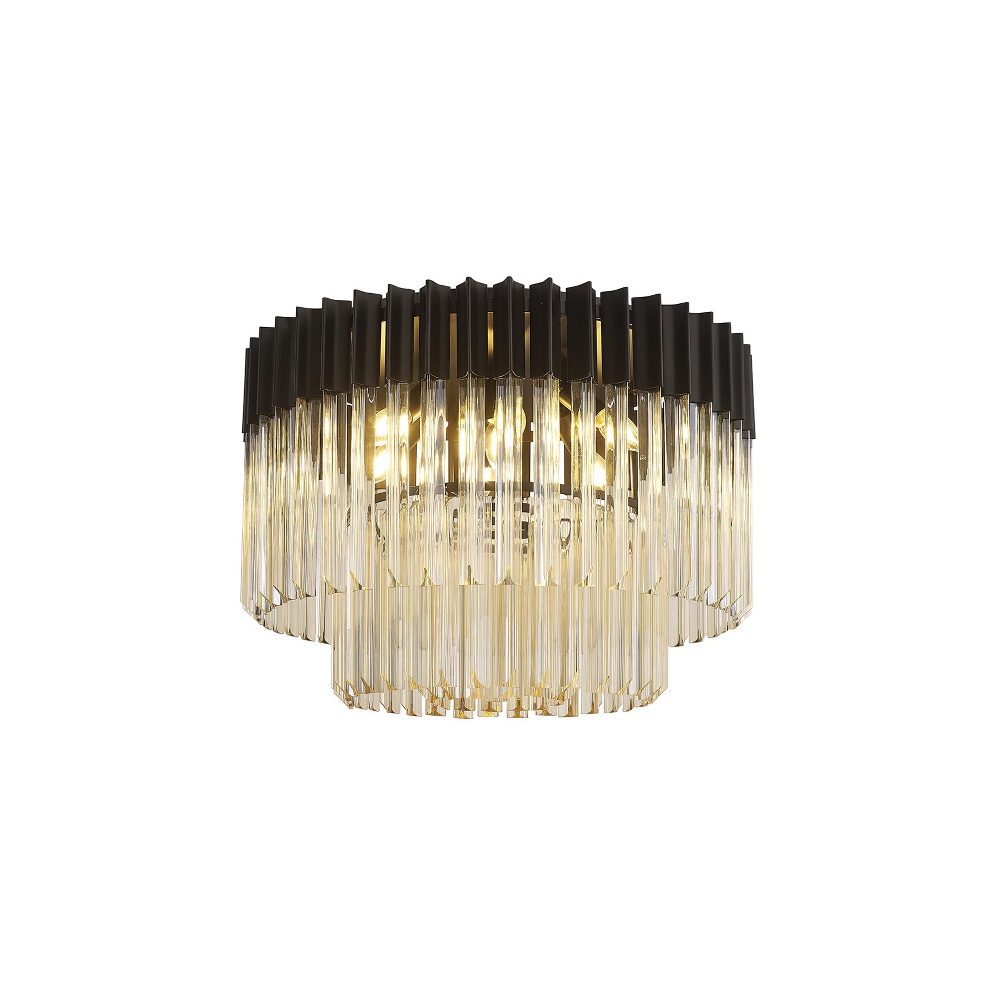 Fabula Cedar 7 Light Flush Light - Matt Black & Cognac Sculpted Glass