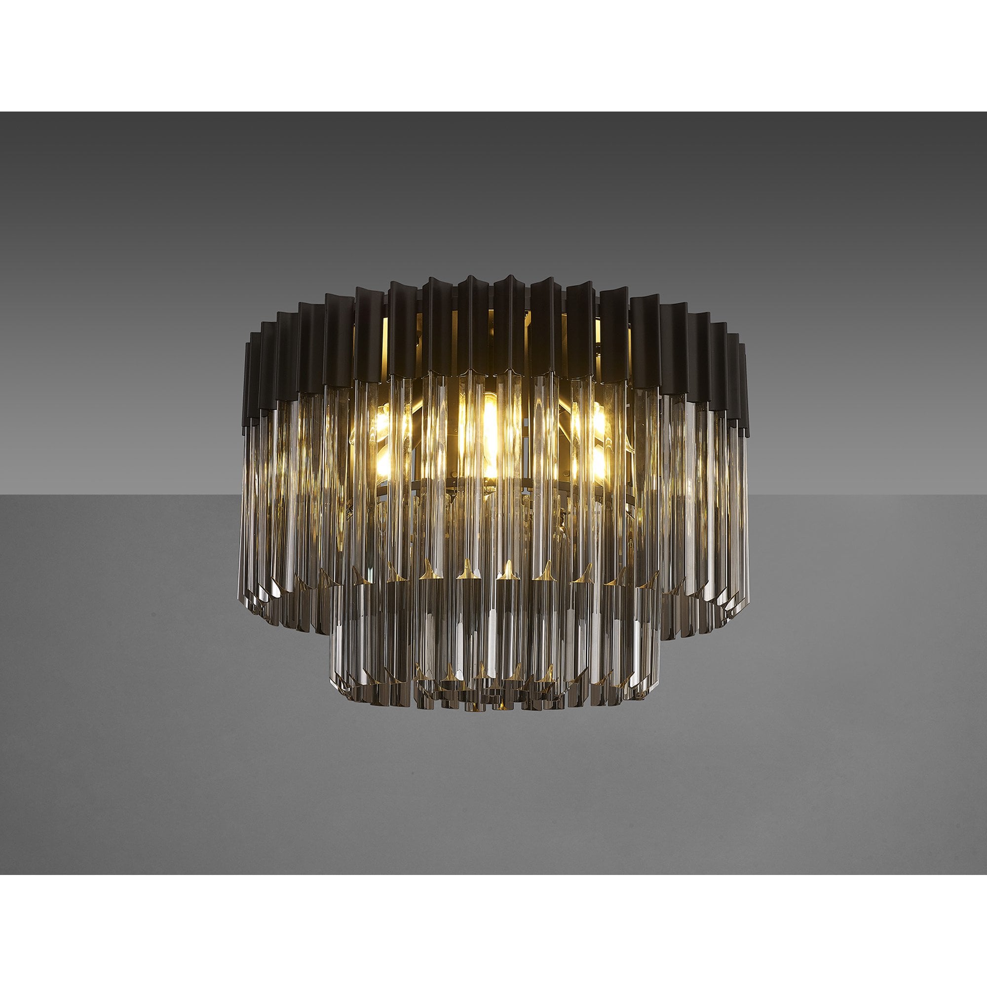 Fabula Cedar 7 Light Flush Light - Matt Black & Smoke Sculpted Glass