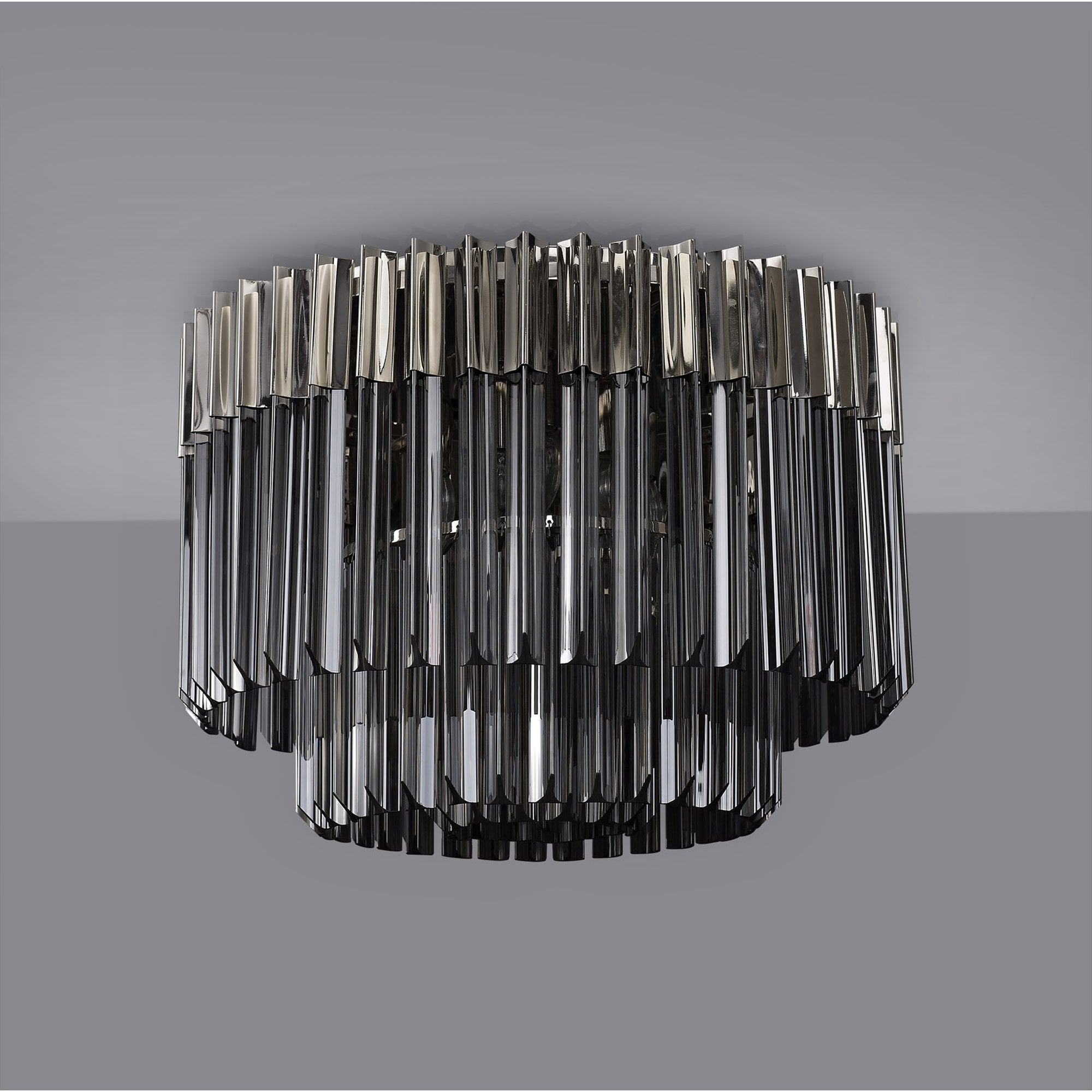 Fabula Cedar 7 Light Flush Light - Polished Nickel & Smoke Sculpted Glass