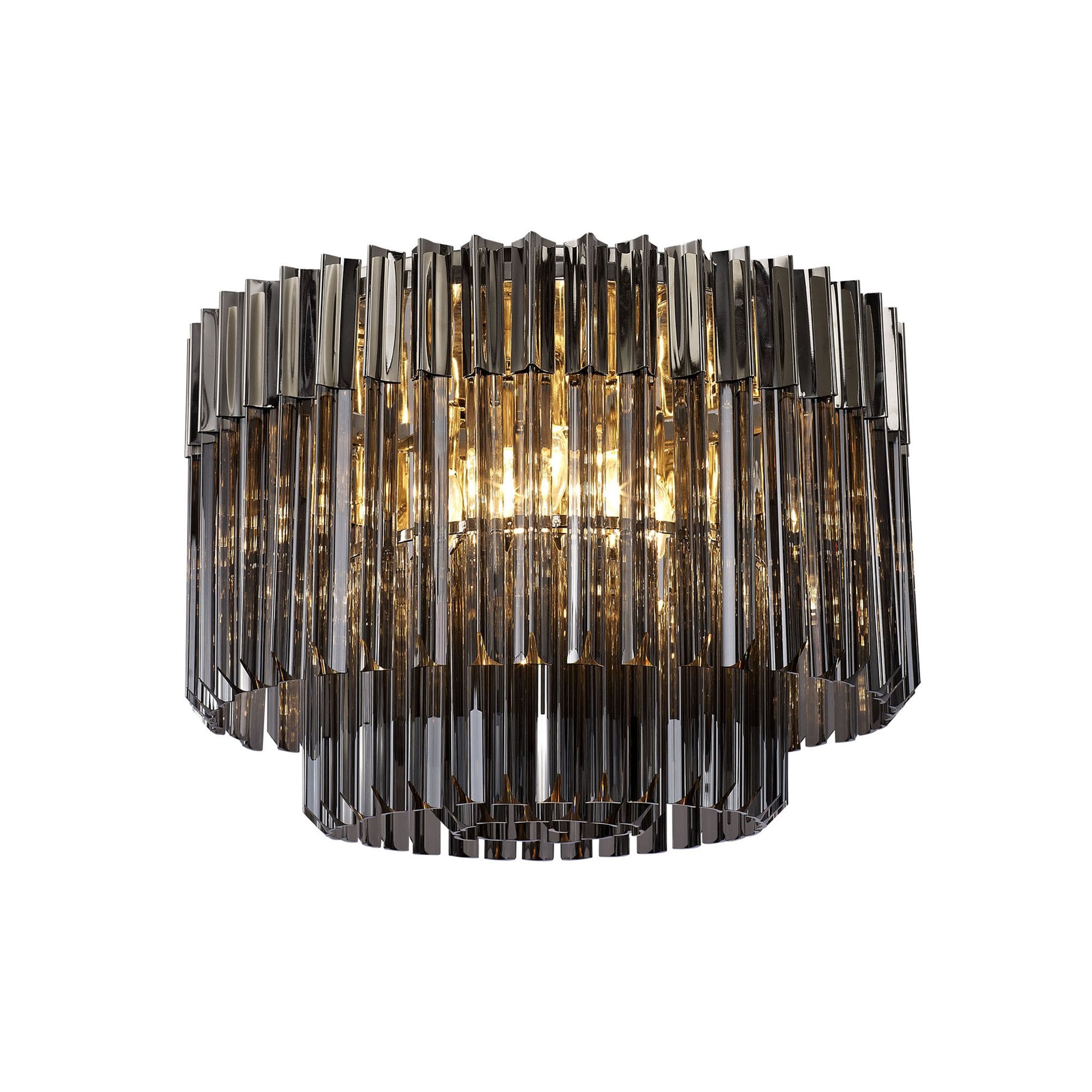 Fabula Cedar 7 Light Flush Light - Polished Nickel & Smoke Sculpted Glass