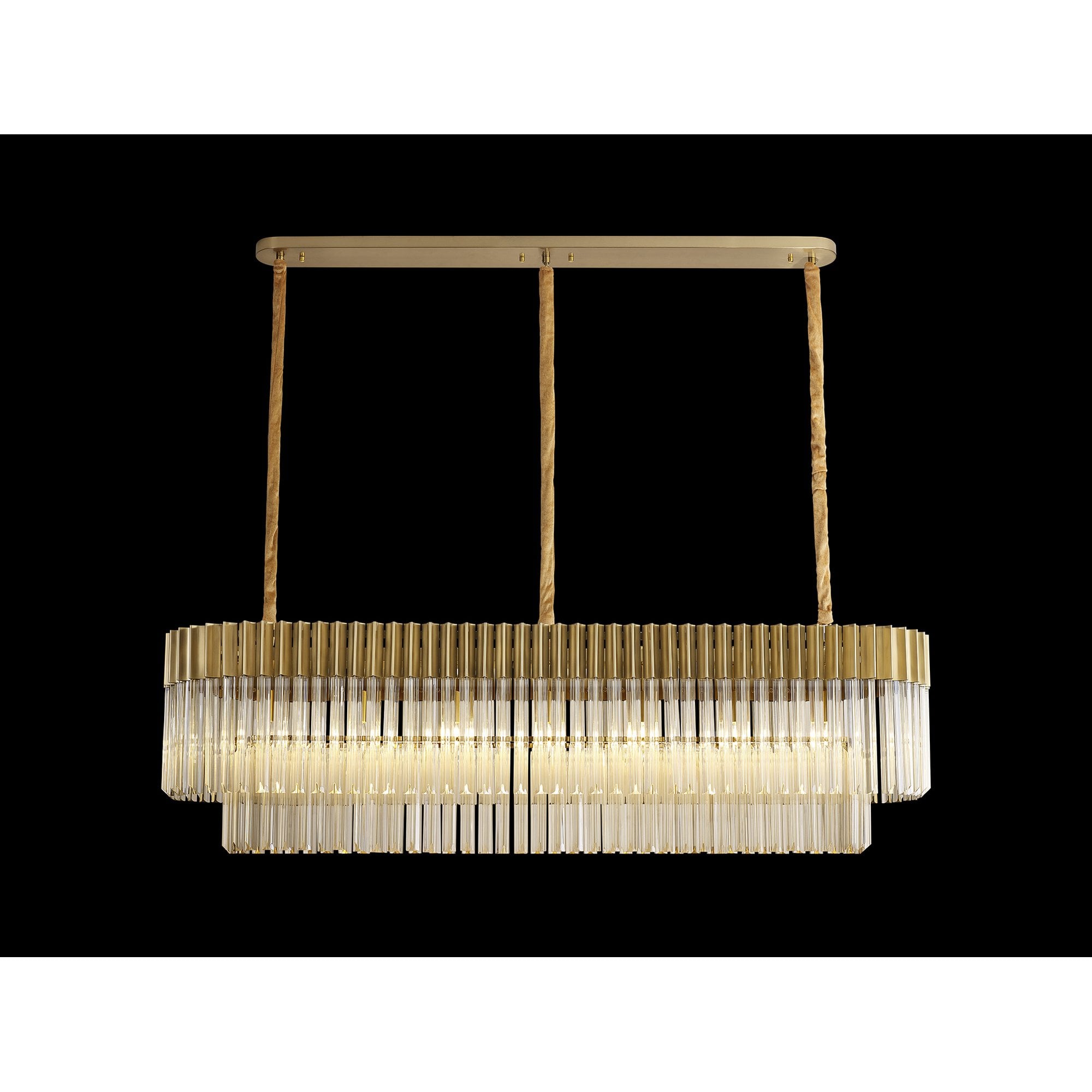 Fabula Cedar 7 Light Rectangular Pendant - Brass & Cognac Sculpted Glass