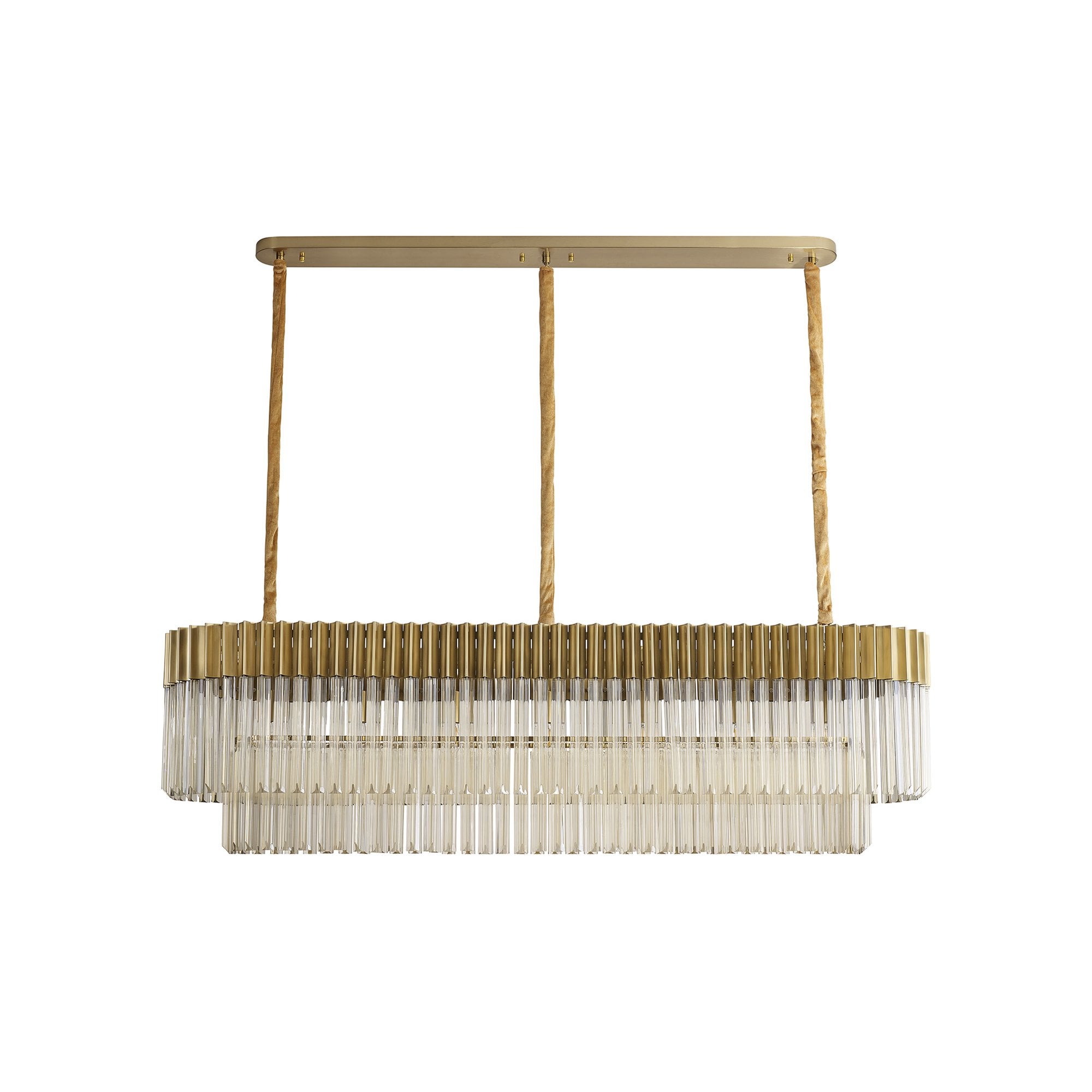 Fabula Cedar 7 Light Rectangular Pendant - Brass & Cognac Sculpted Glass