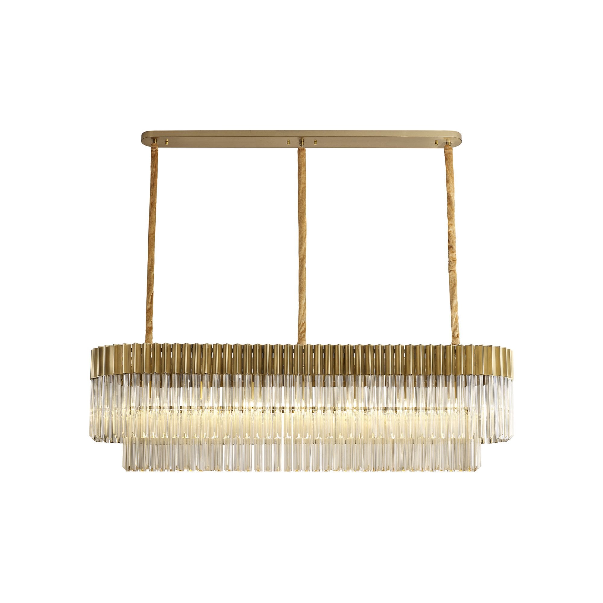 Fabula Cedar 7 Light Rectangular Pendant - Brass & Cognac Sculpted Glass