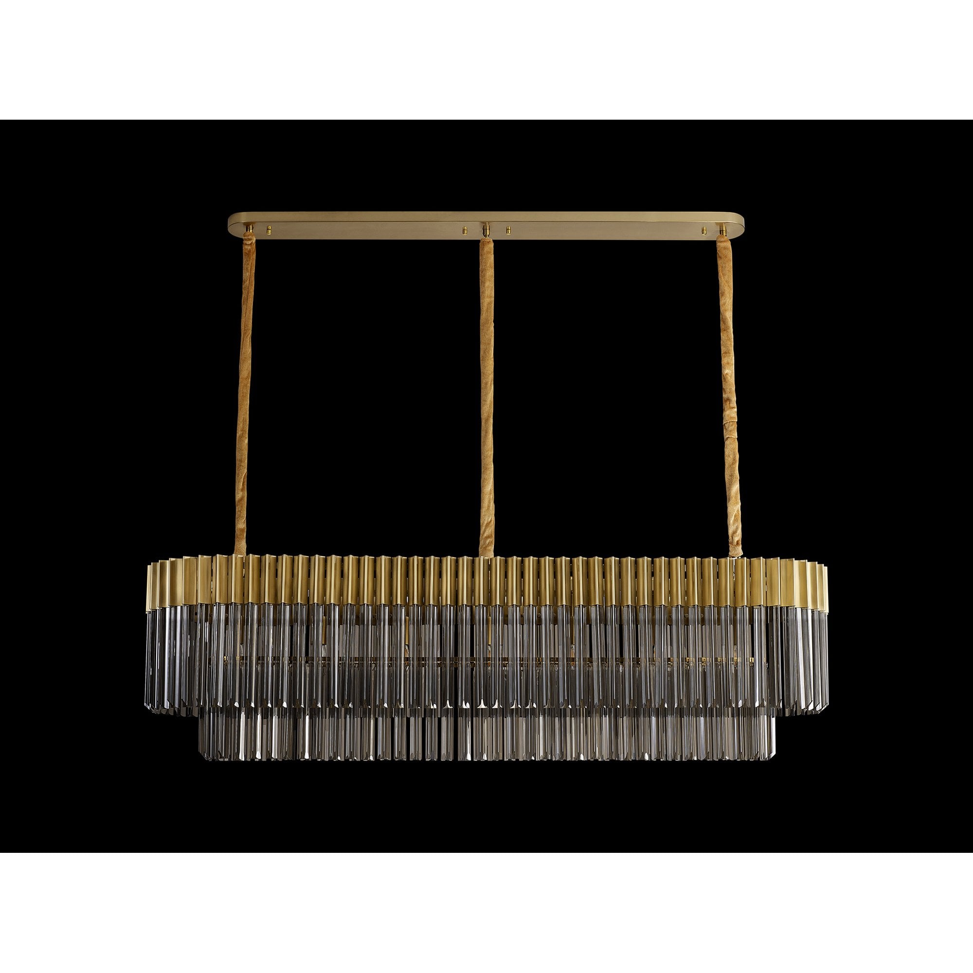 Fabula Cedar 7 Light Rectangular Pendant - Brass & Smoke Sculpted Glass