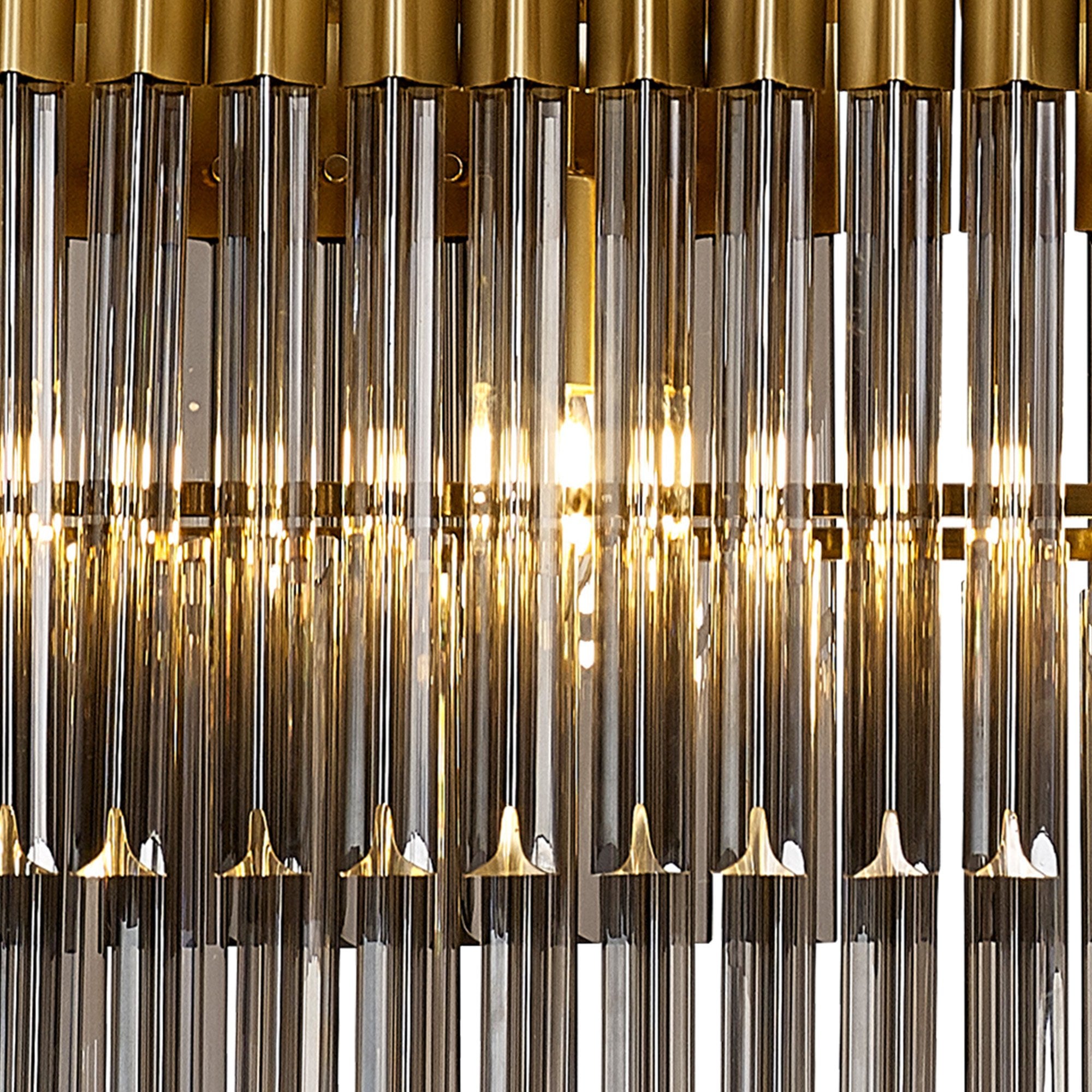 Fabula Cedar 7 Light Rectangular Pendant - Brass & Smoke Sculpted Glass