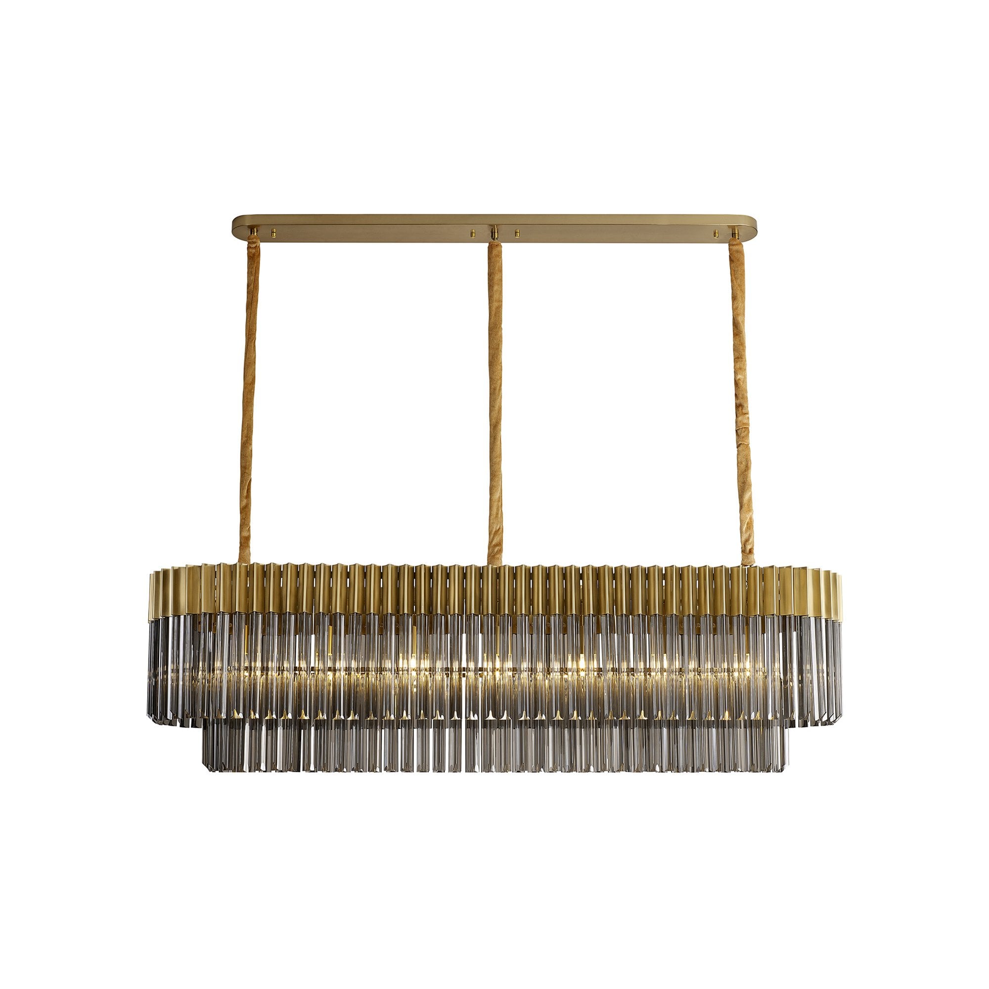 Fabula Cedar 7 Light Rectangular Pendant - Brass & Smoke Sculpted Glass