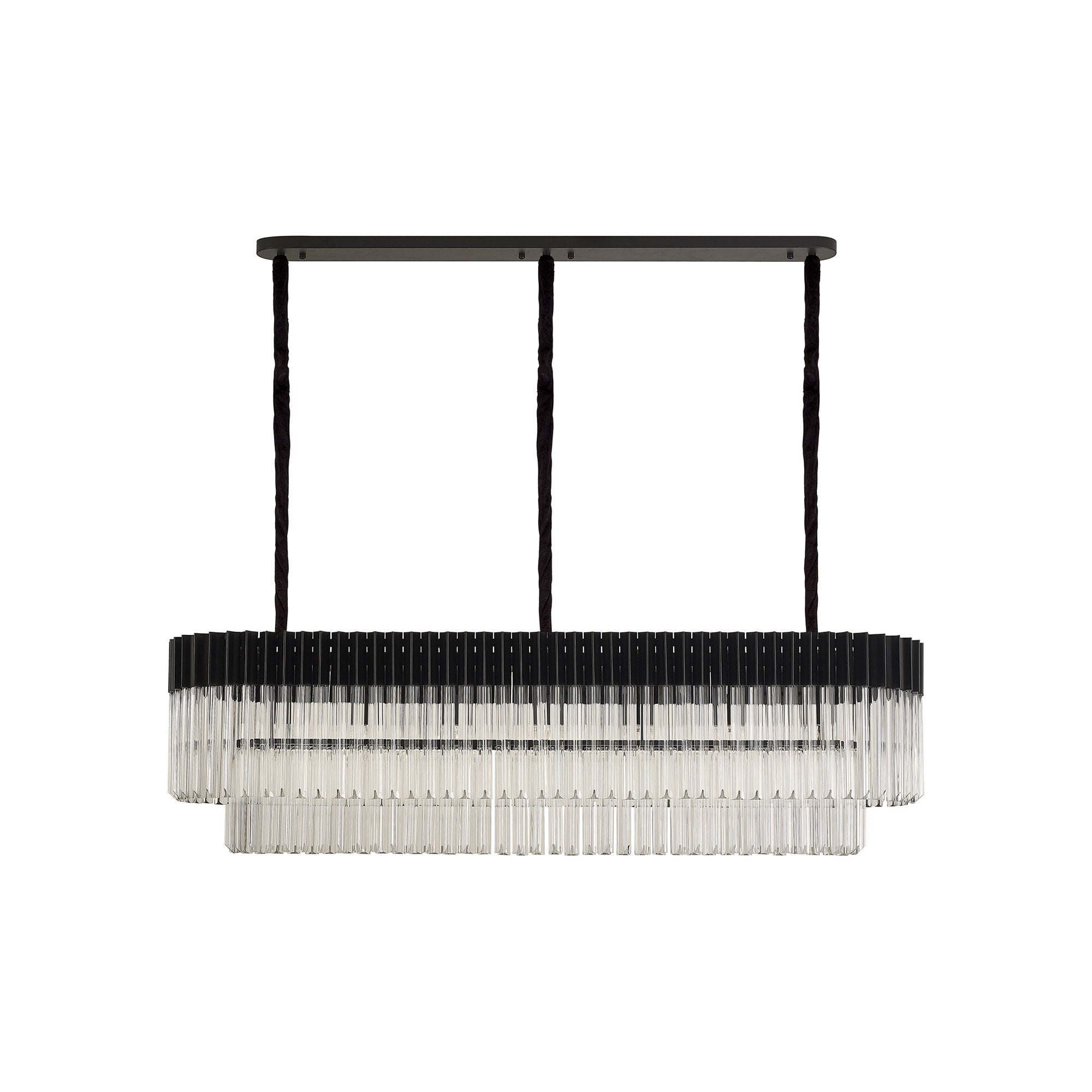 Fabula Cedar 7 Light Rectangular Pendant - Matt Black & Clear Sculpted Glass