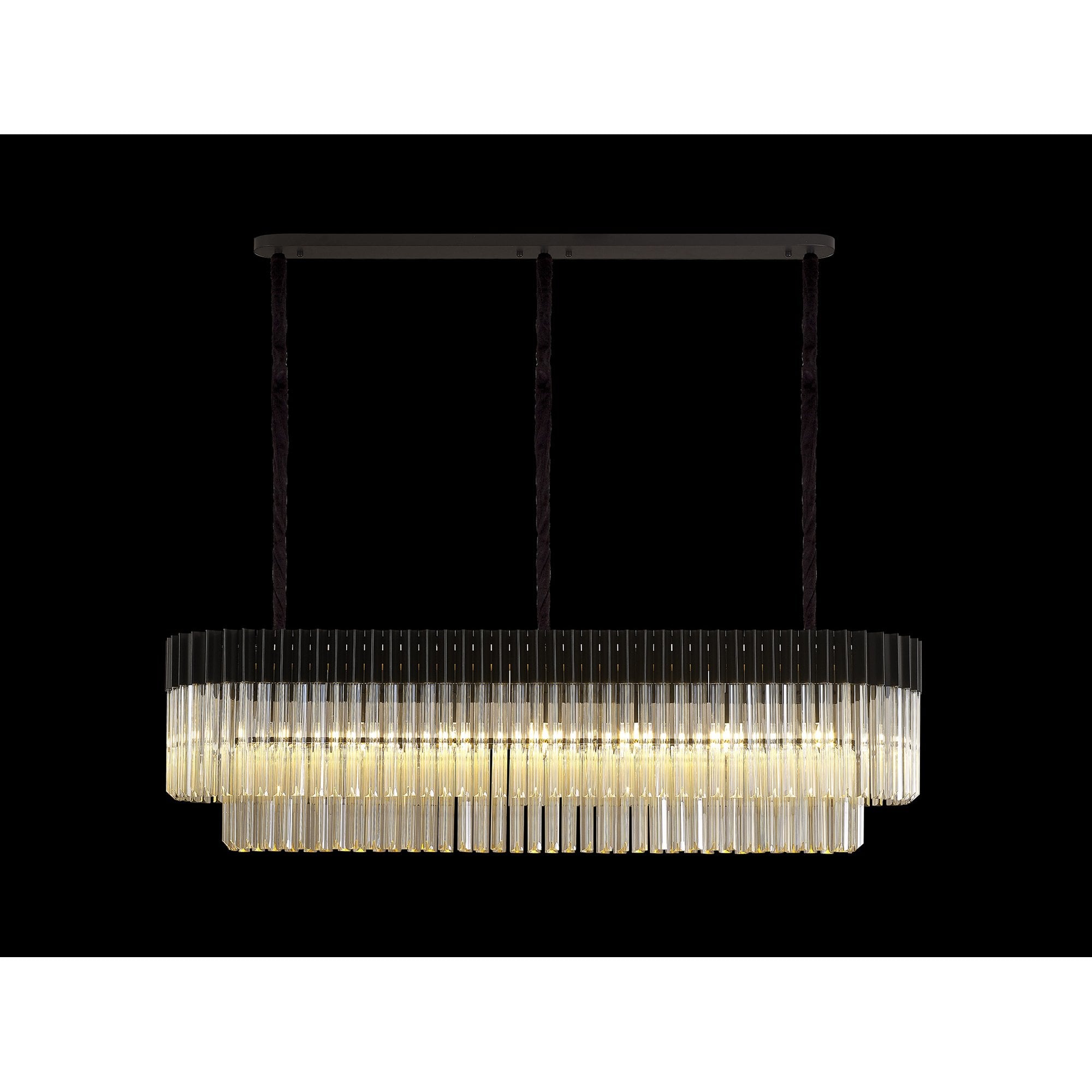 Fabula Cedar 7 Light Rectangular Pendant - Matt Black & Cognac Sculpted Glass