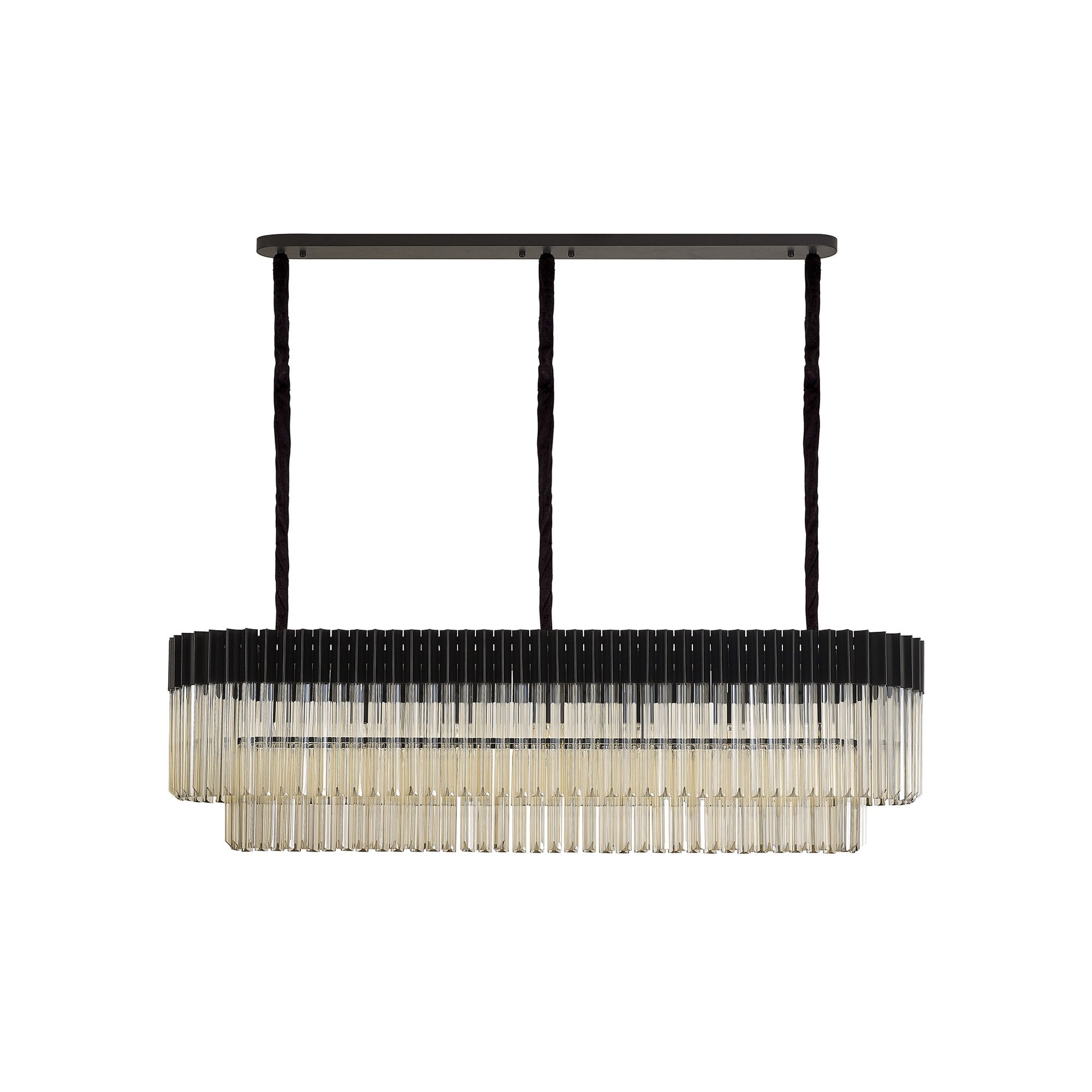 Fabula Cedar 7 Light Rectangular Pendant - Matt Black & Cognac Sculpted Glass