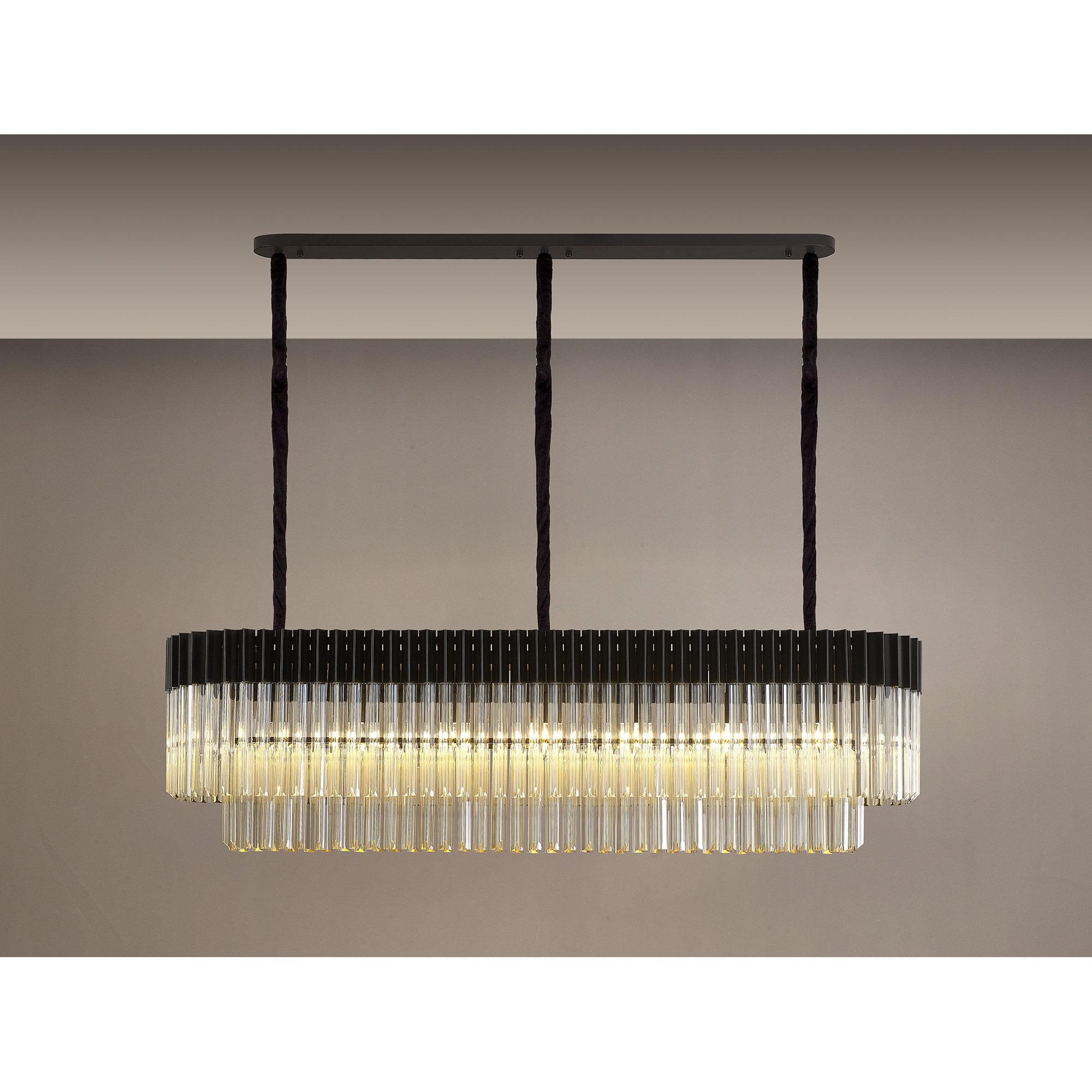 Fabula Cedar 7 Light Rectangular Pendant - Matt Black & Cognac Sculpted Glass