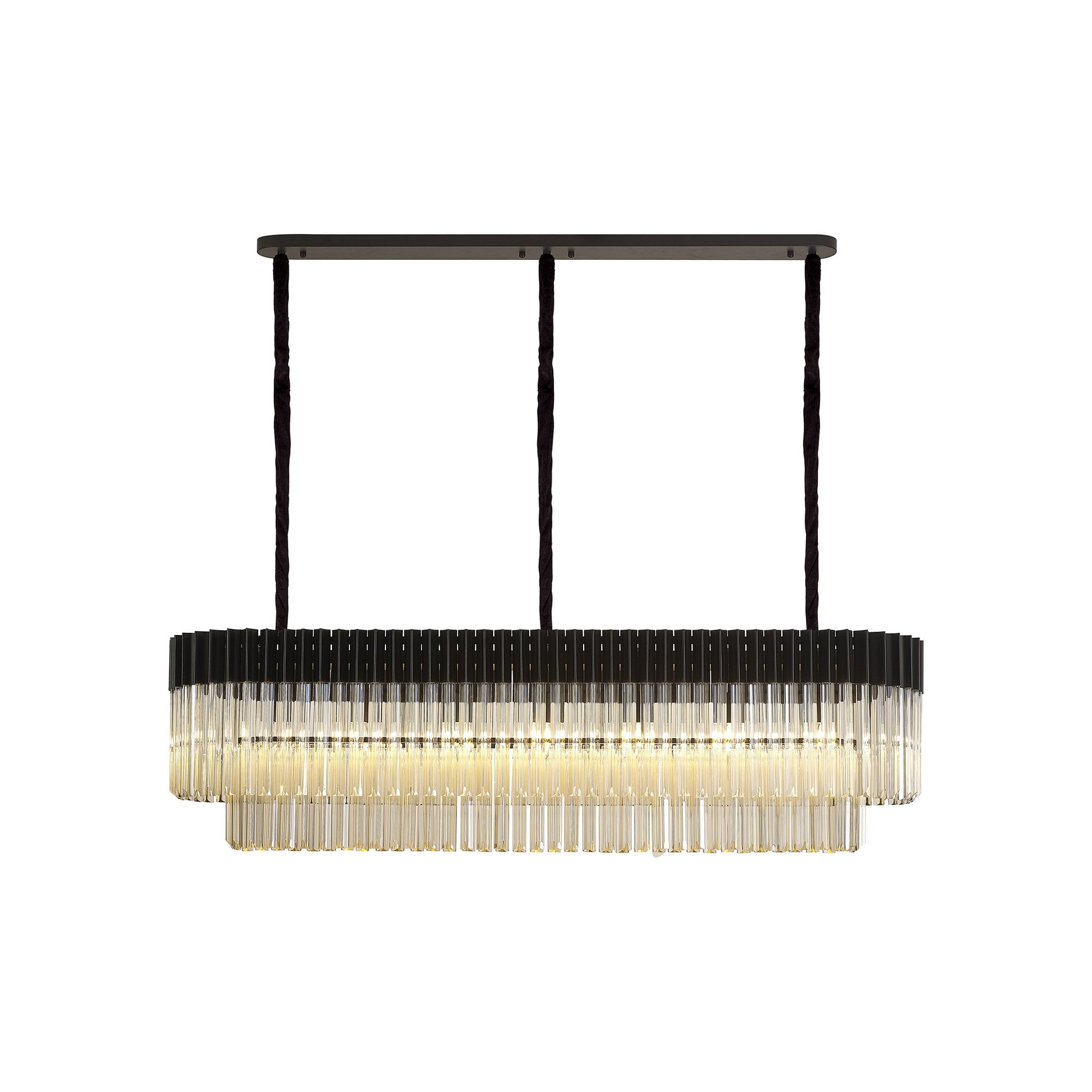 Fabula Cedar 7 Light Rectangular Pendant - Matt Black & Cognac Sculpted Glass