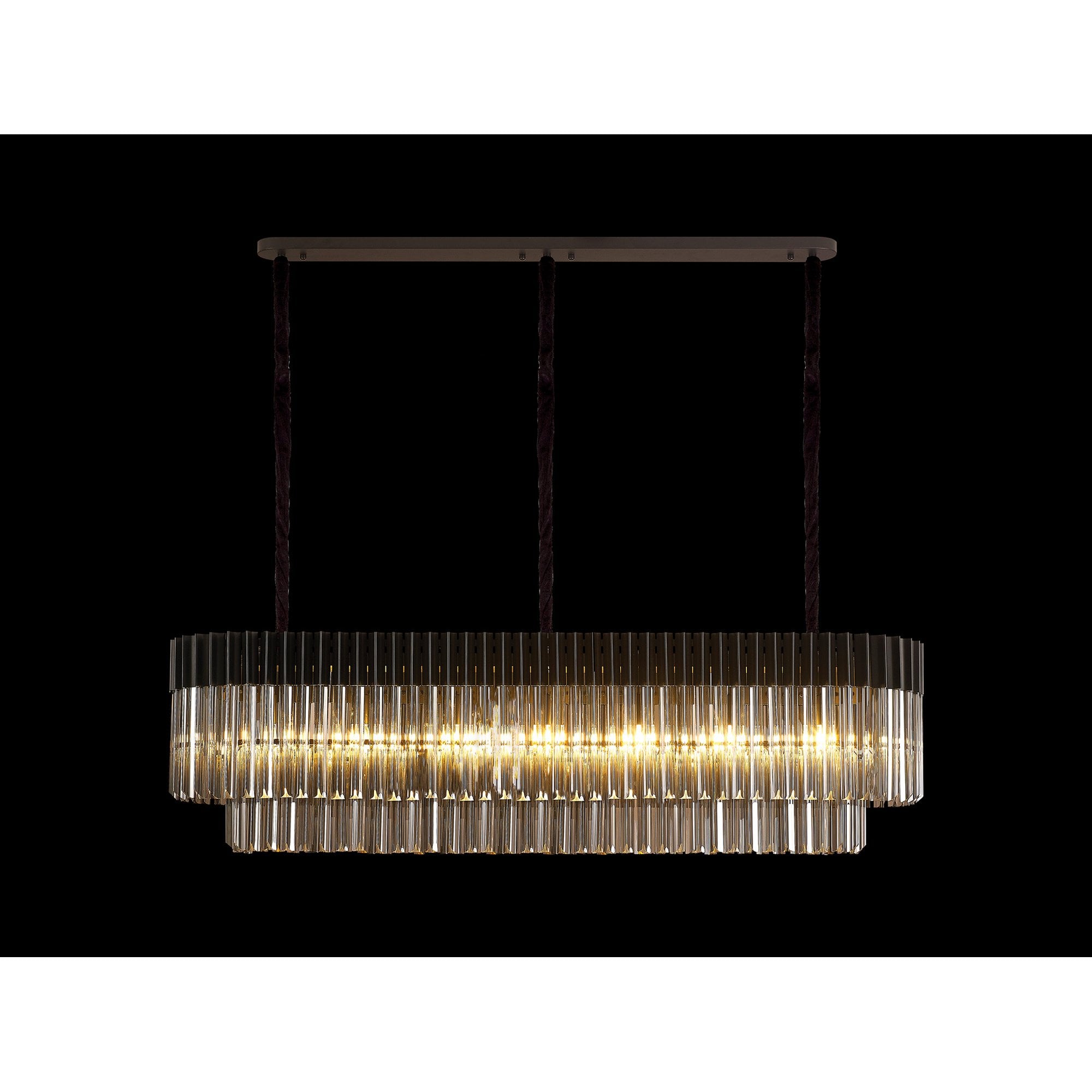 Fabula Cedar 7 Light Rectangular Pendant - Matt Black & Smoke Sculpted Glass