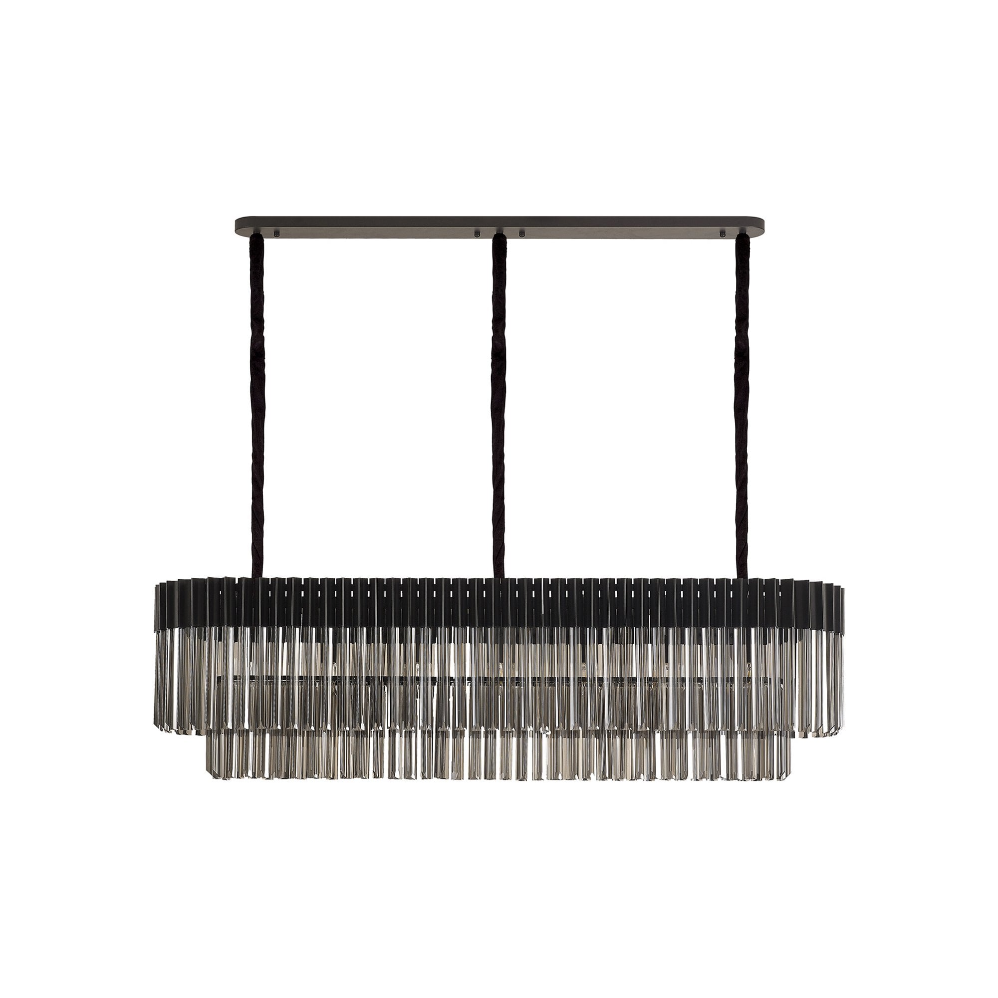 Fabula Cedar 7 Light Rectangular Pendant - Matt Black & Smoke Sculpted Glass