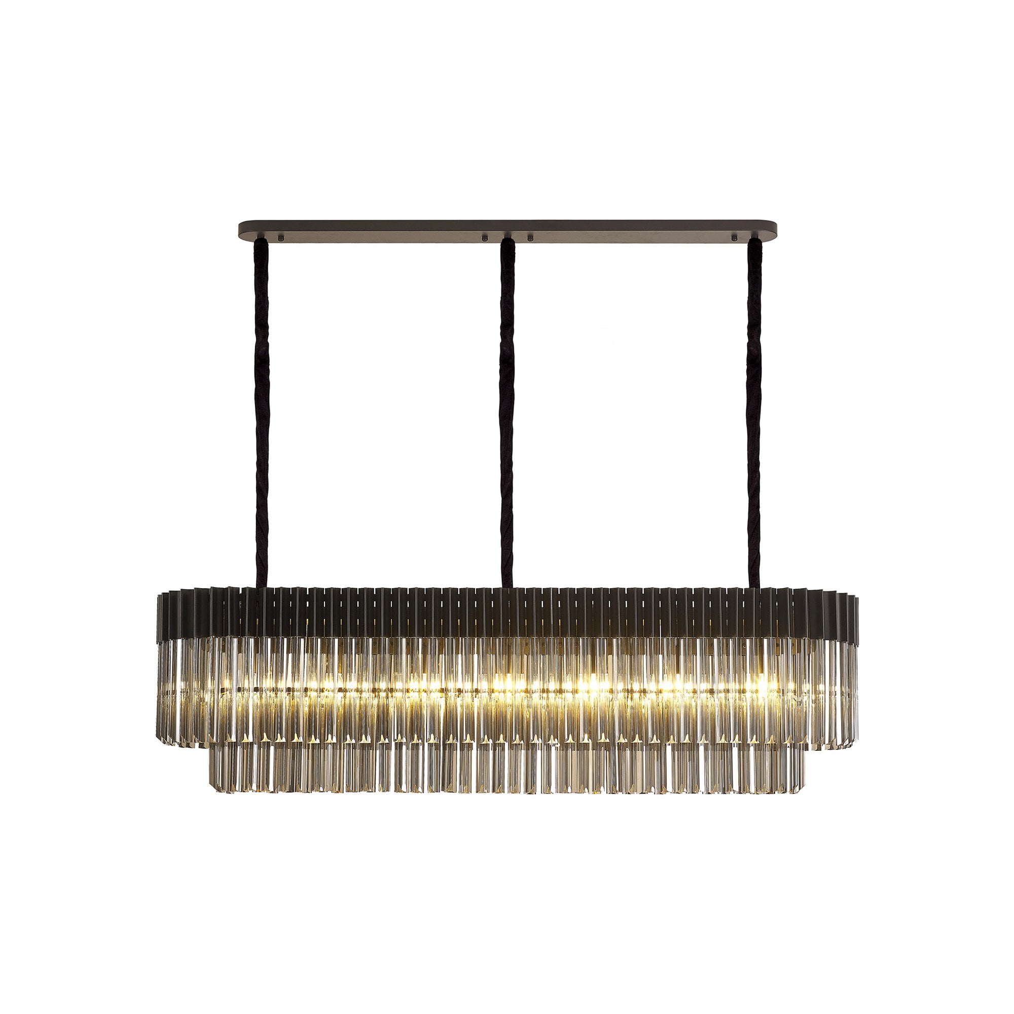 Fabula Cedar 7 Light Rectangular Pendant - Matt Black & Smoke Sculpted Glass