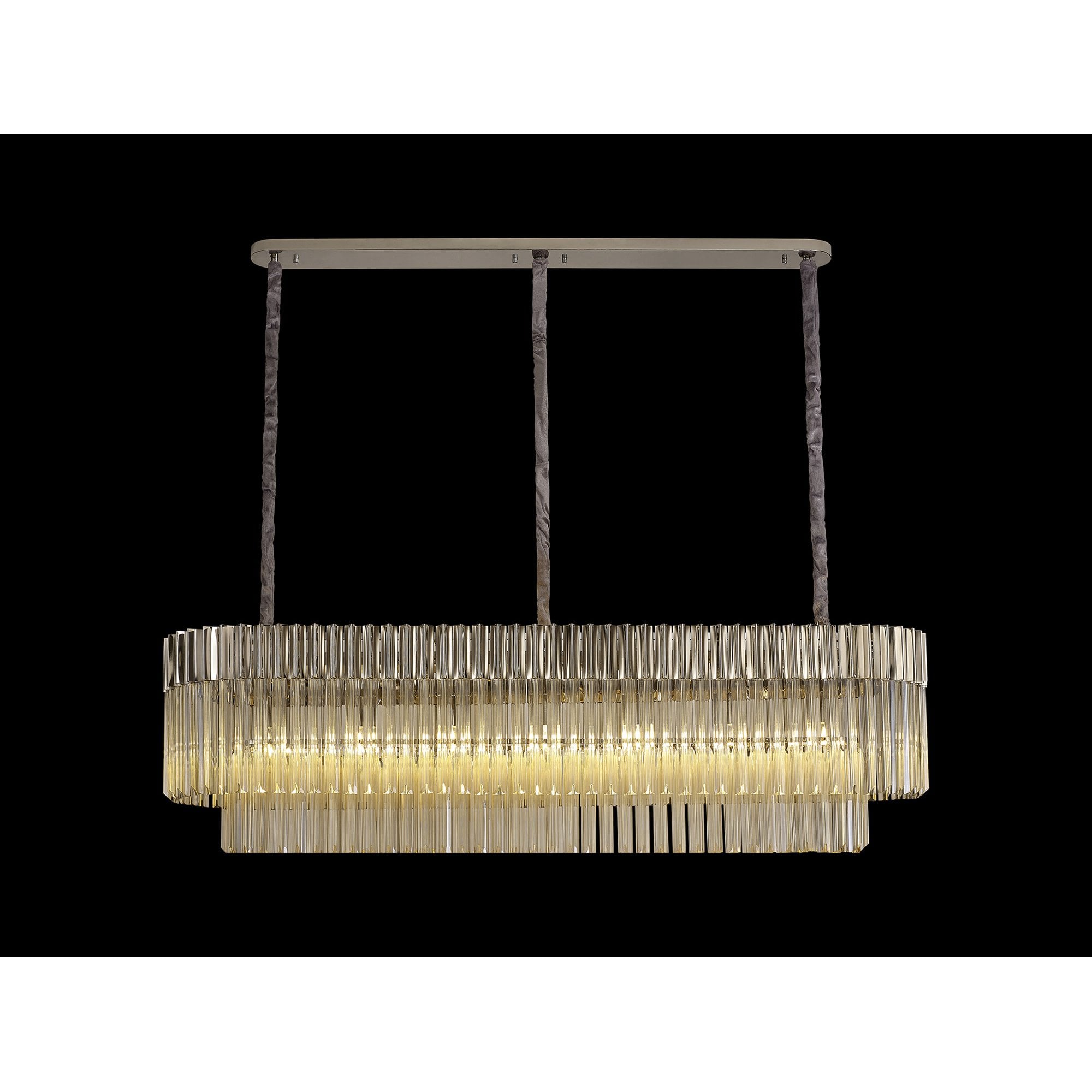Fabula Cedar 7 Light Rectangular Pendant - Polished Nickel & Cognac Sculpted Glass