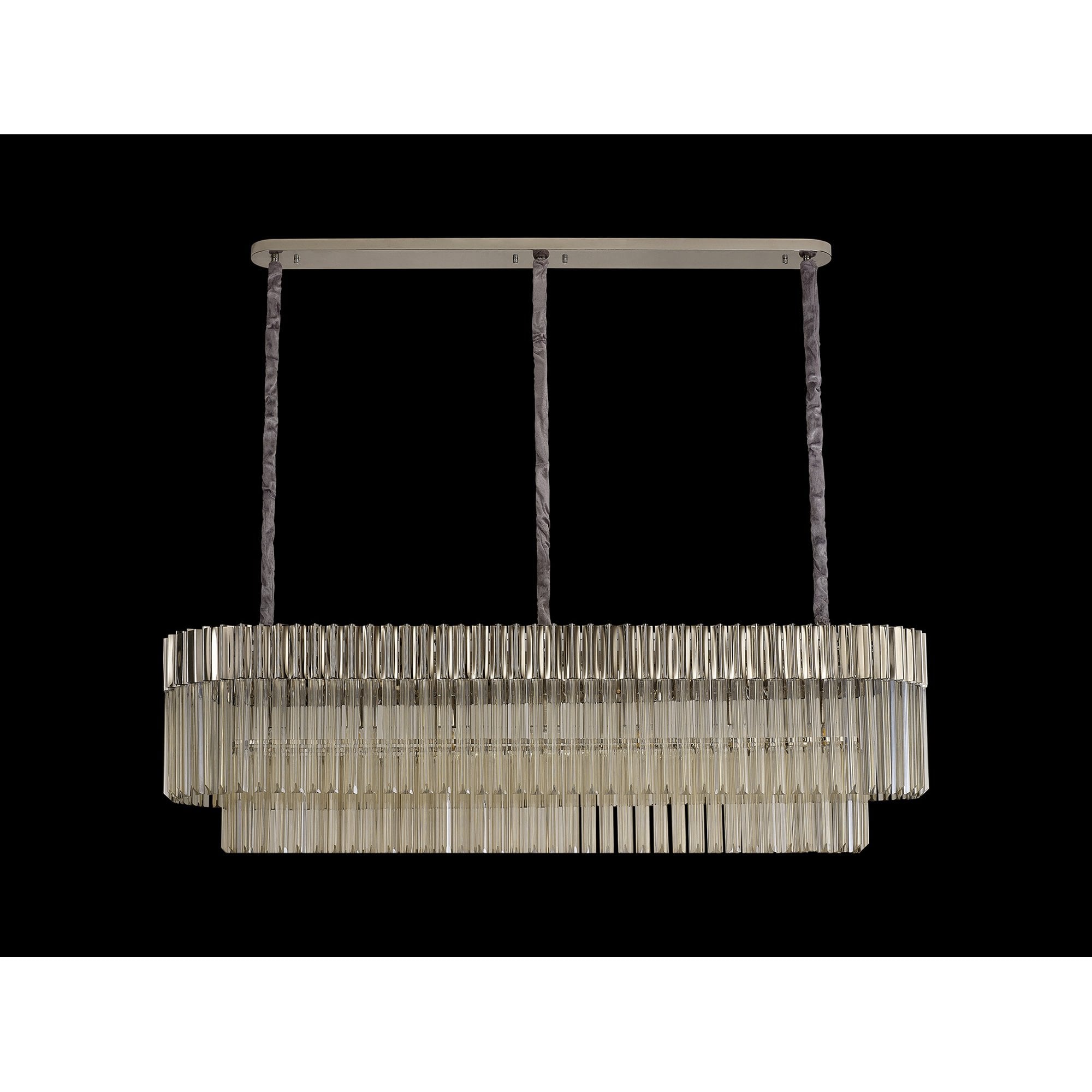 Fabula Cedar 7 Light Rectangular Pendant - Polished Nickel & Cognac Sculpted Glass