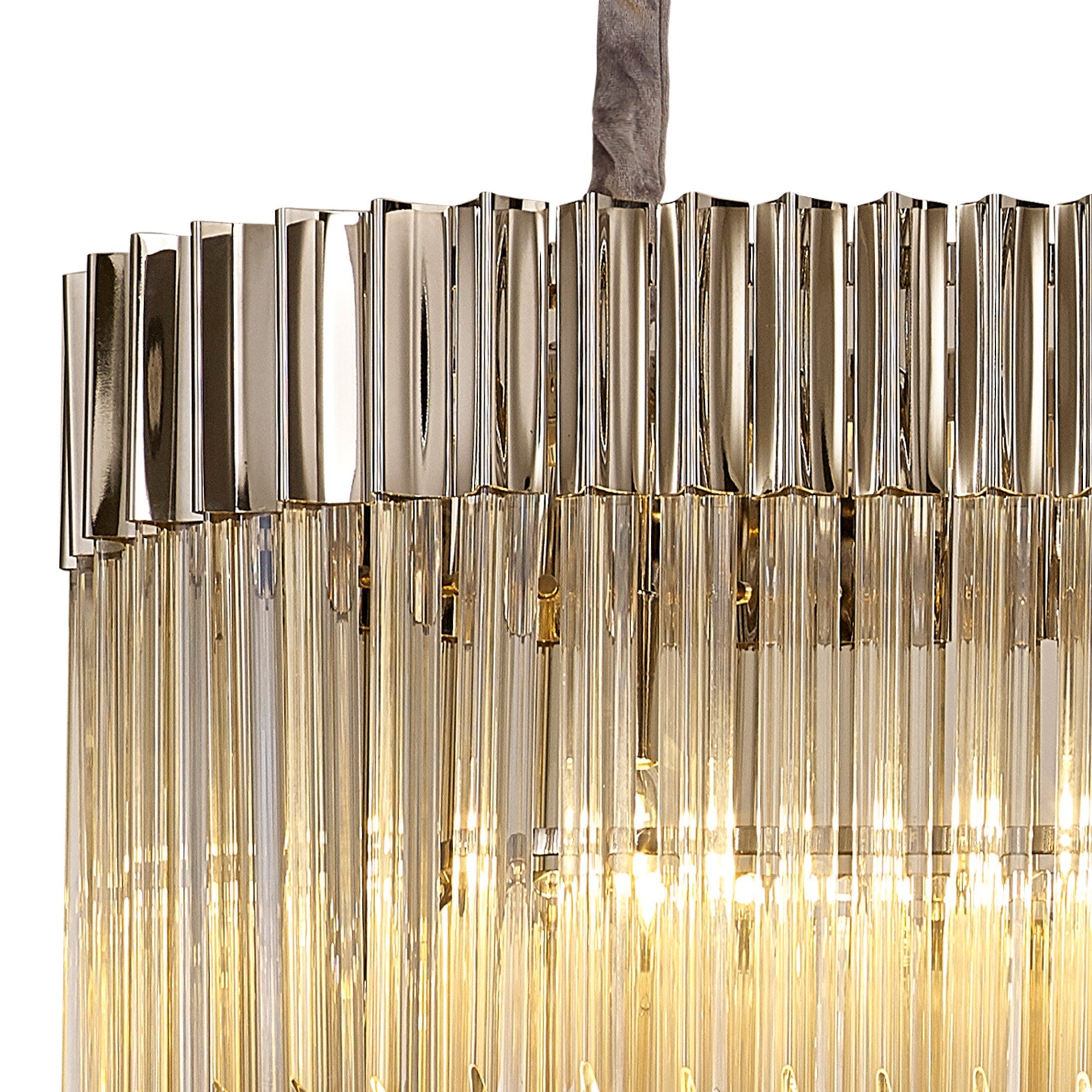 Fabula Cedar 7 Light Rectangular Pendant - Polished Nickel & Cognac Sculpted Glass