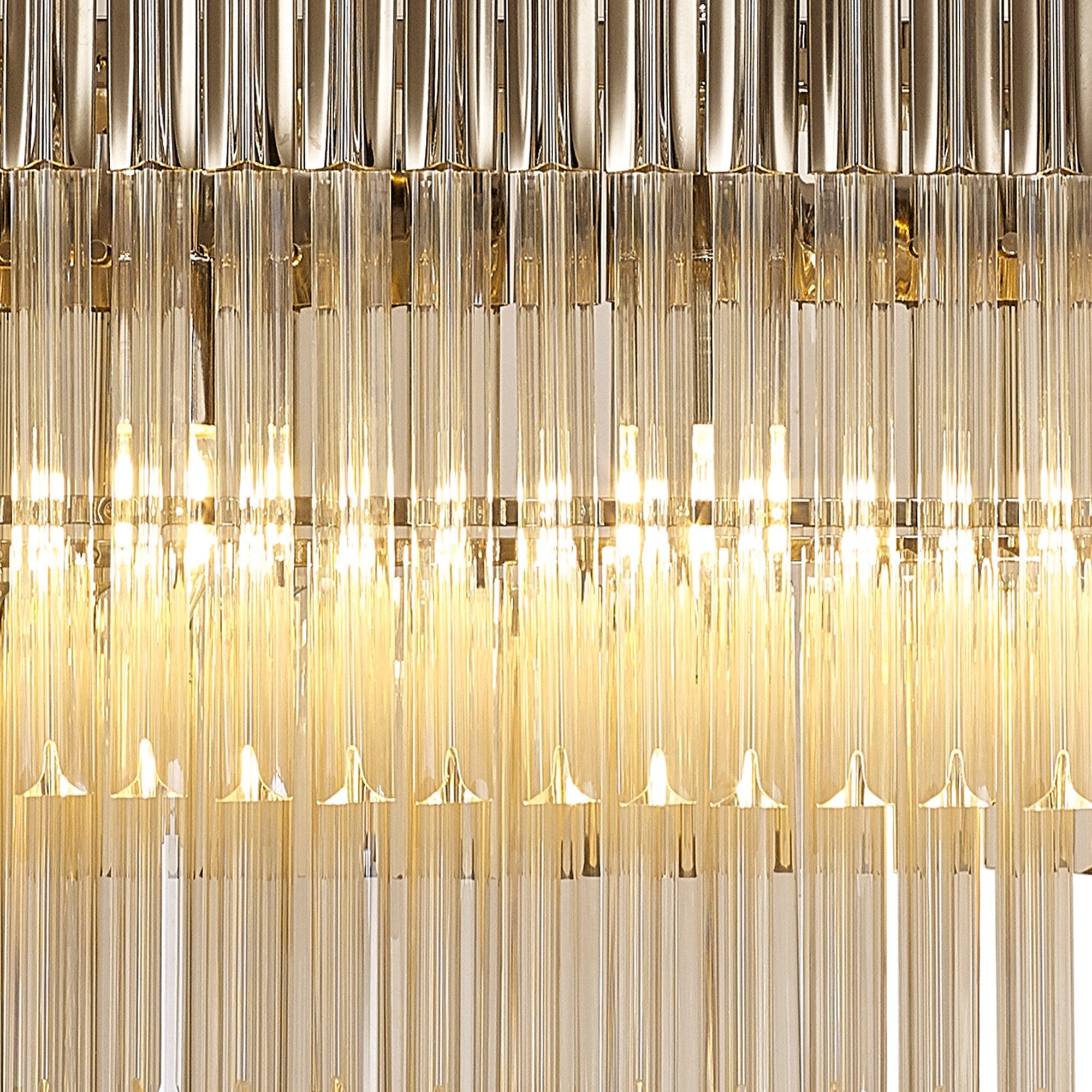 Fabula Cedar 7 Light Rectangular Pendant - Polished Nickel & Cognac Sculpted Glass