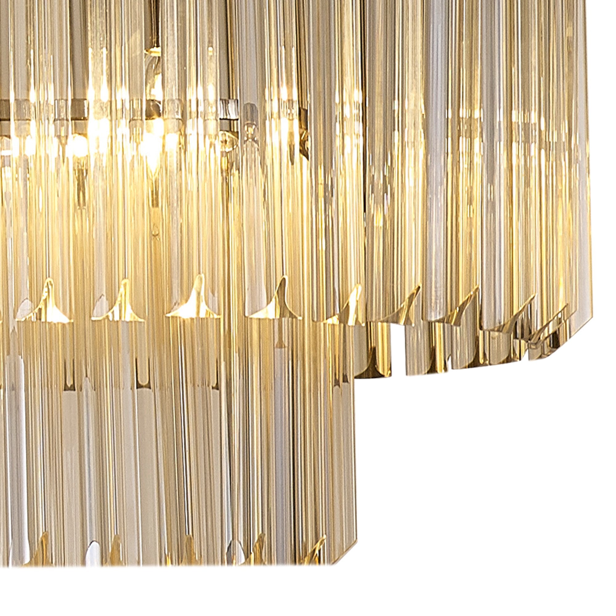 Fabula Cedar 7 Light Rectangular Pendant - Polished Nickel & Cognac Sculpted Glass