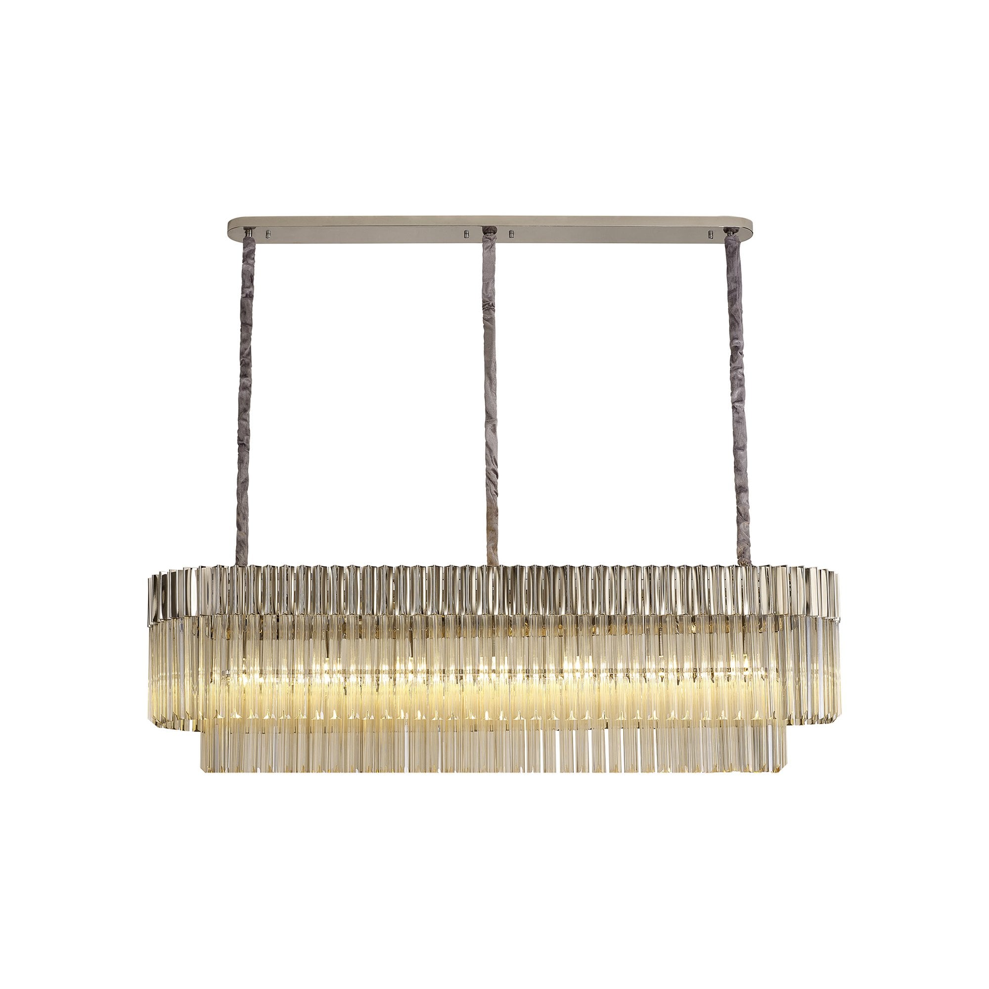 Fabula Cedar 7 Light Rectangular Pendant - Polished Nickel & Cognac Sculpted Glass