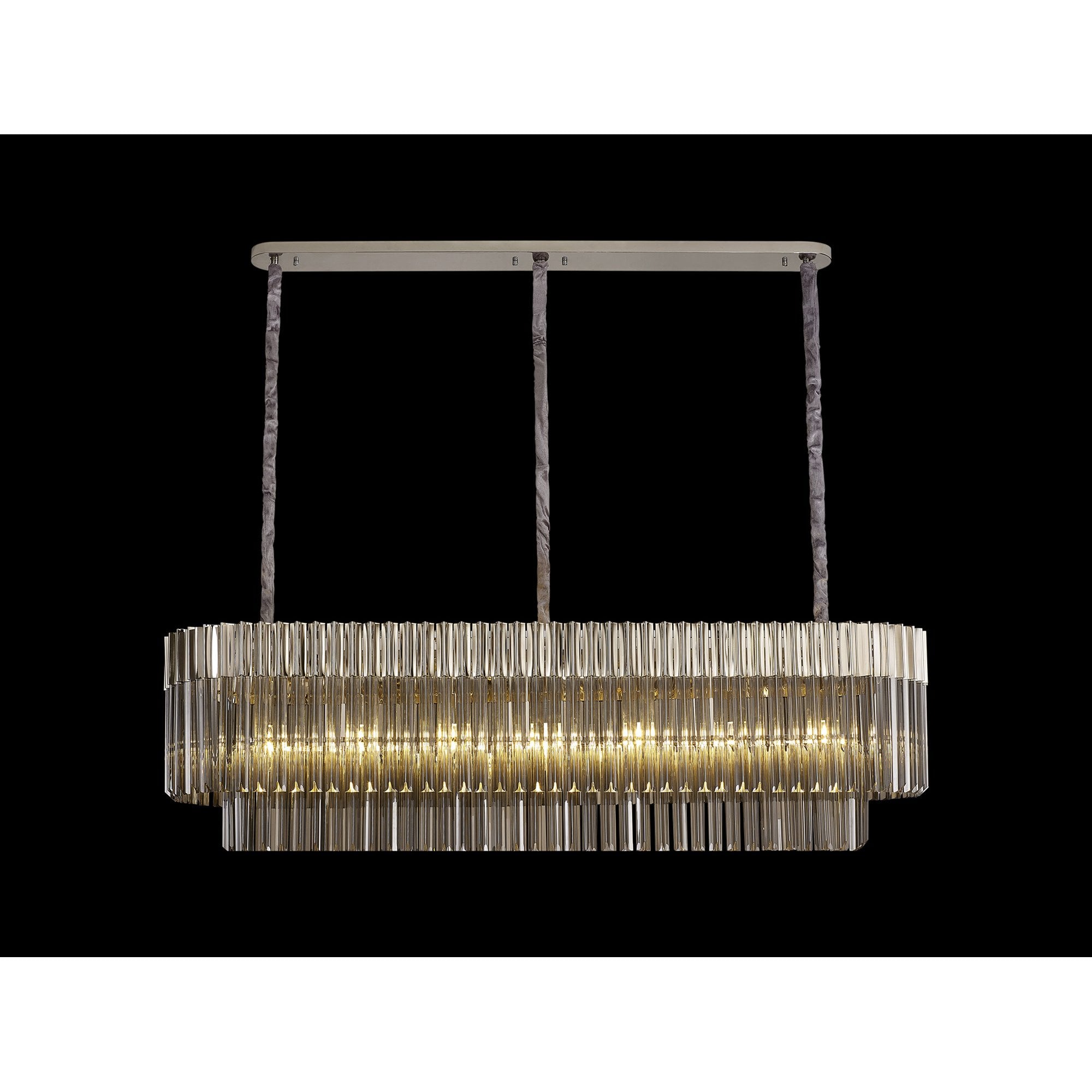 Fabula Cedar 7 Light Rectangular Pendant - Polished Nickel & Smoke Sculpted Glass