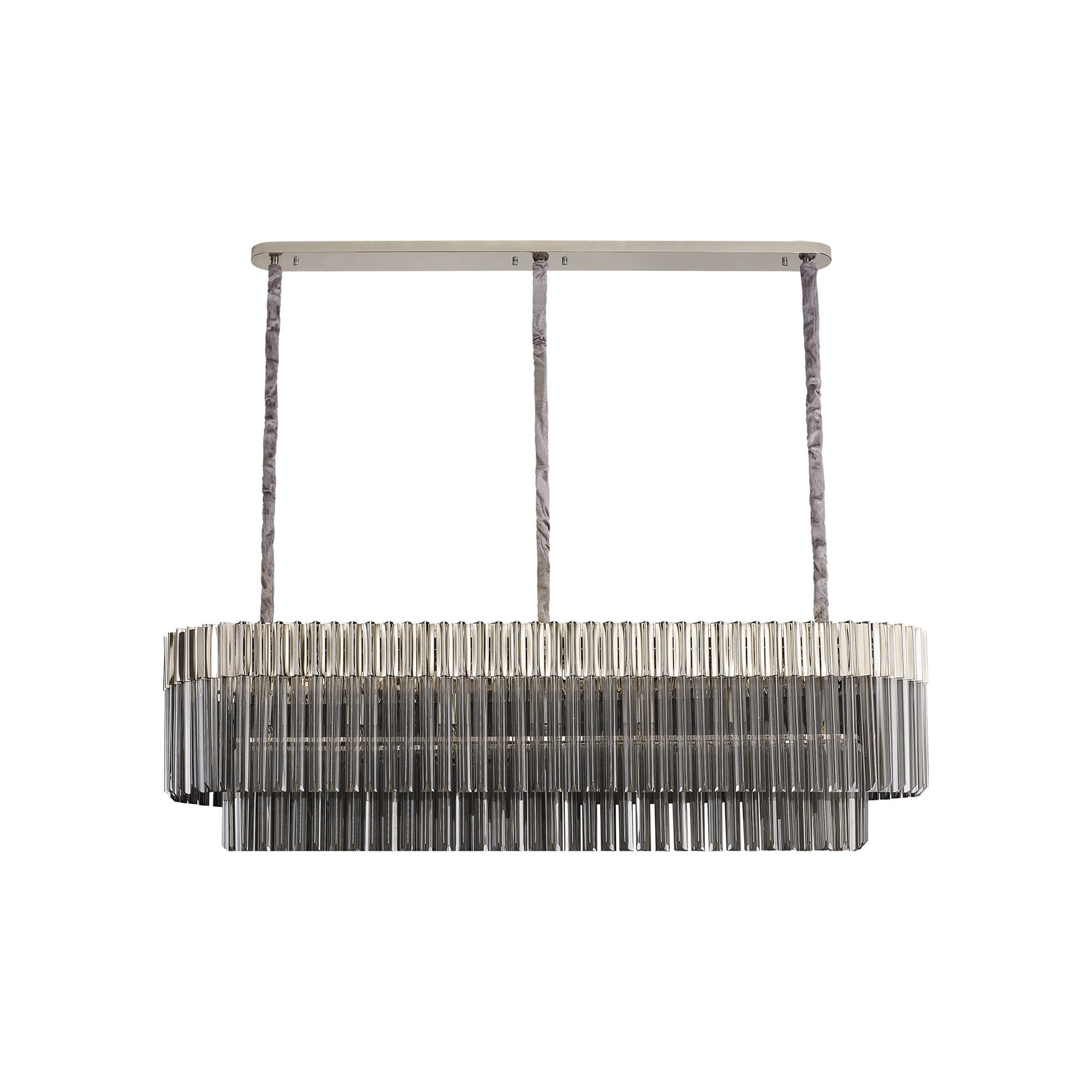 Fabula Cedar 7 Light Rectangular Pendant - Polished Nickel & Smoke Sculpted Glass