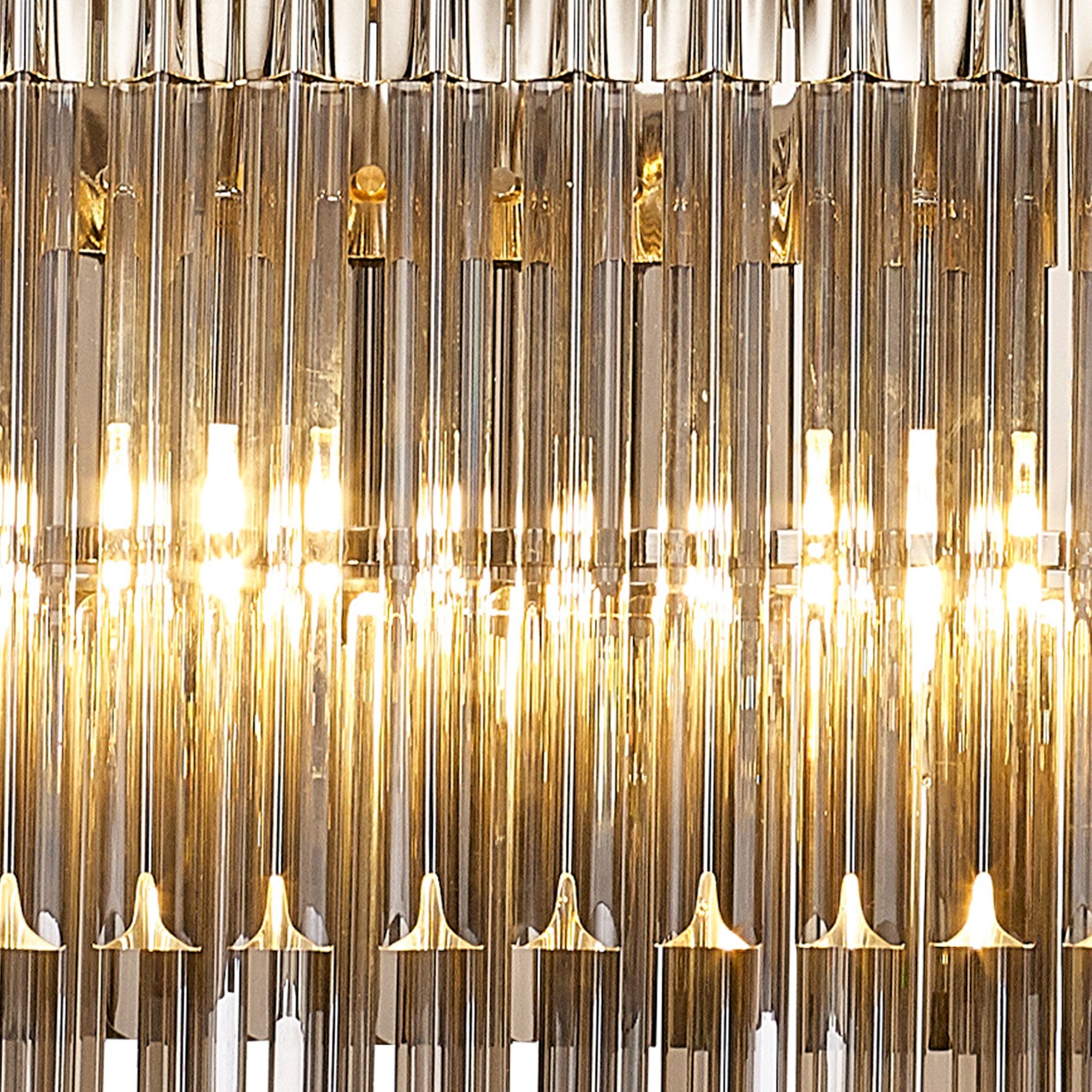 Fabula Cedar 7 Light Rectangular Pendant - Polished Nickel & Smoke Sculpted Glass