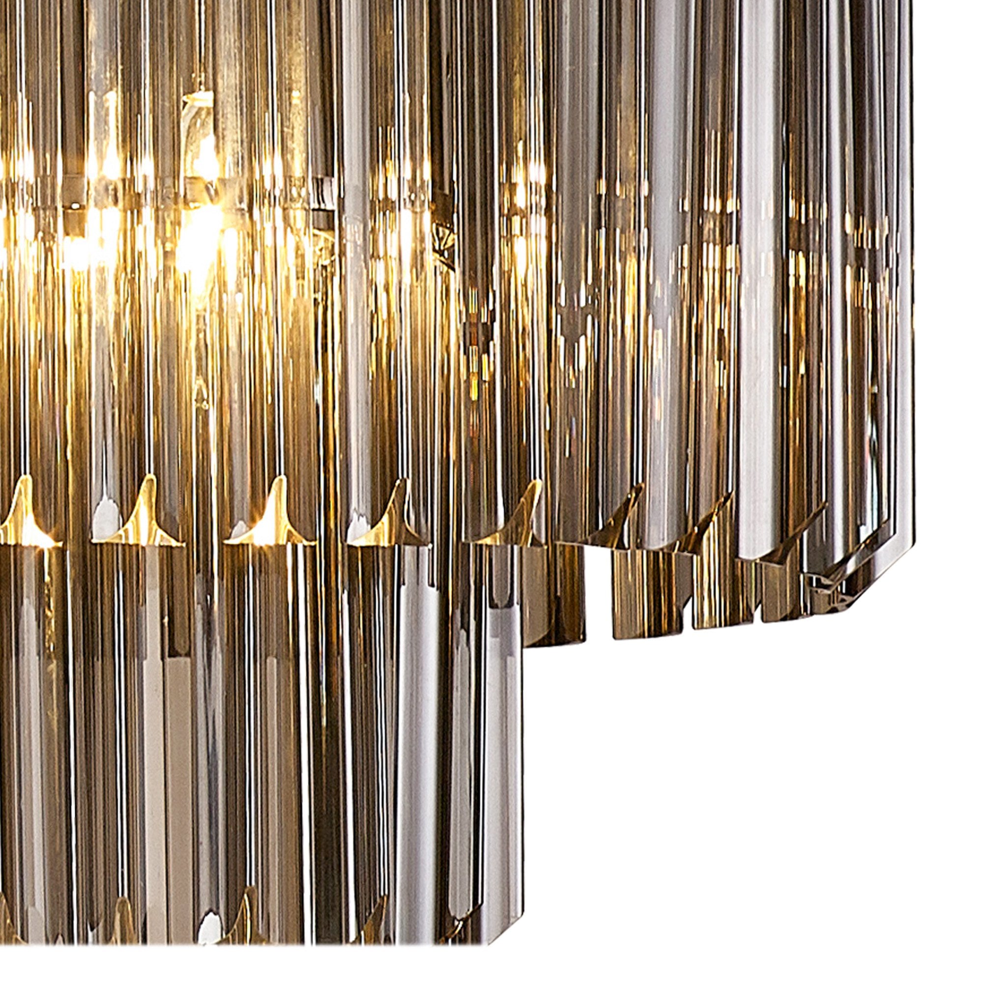 Fabula Cedar 7 Light Rectangular Pendant - Polished Nickel & Smoke Sculpted Glass
