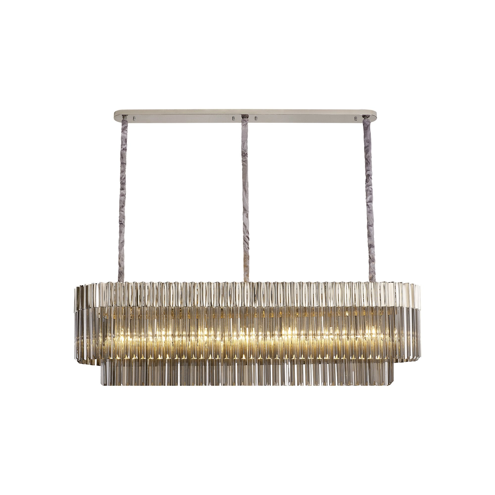 Fabula Cedar 7 Light Rectangular Pendant - Polished Nickel & Smoke Sculpted Glass
