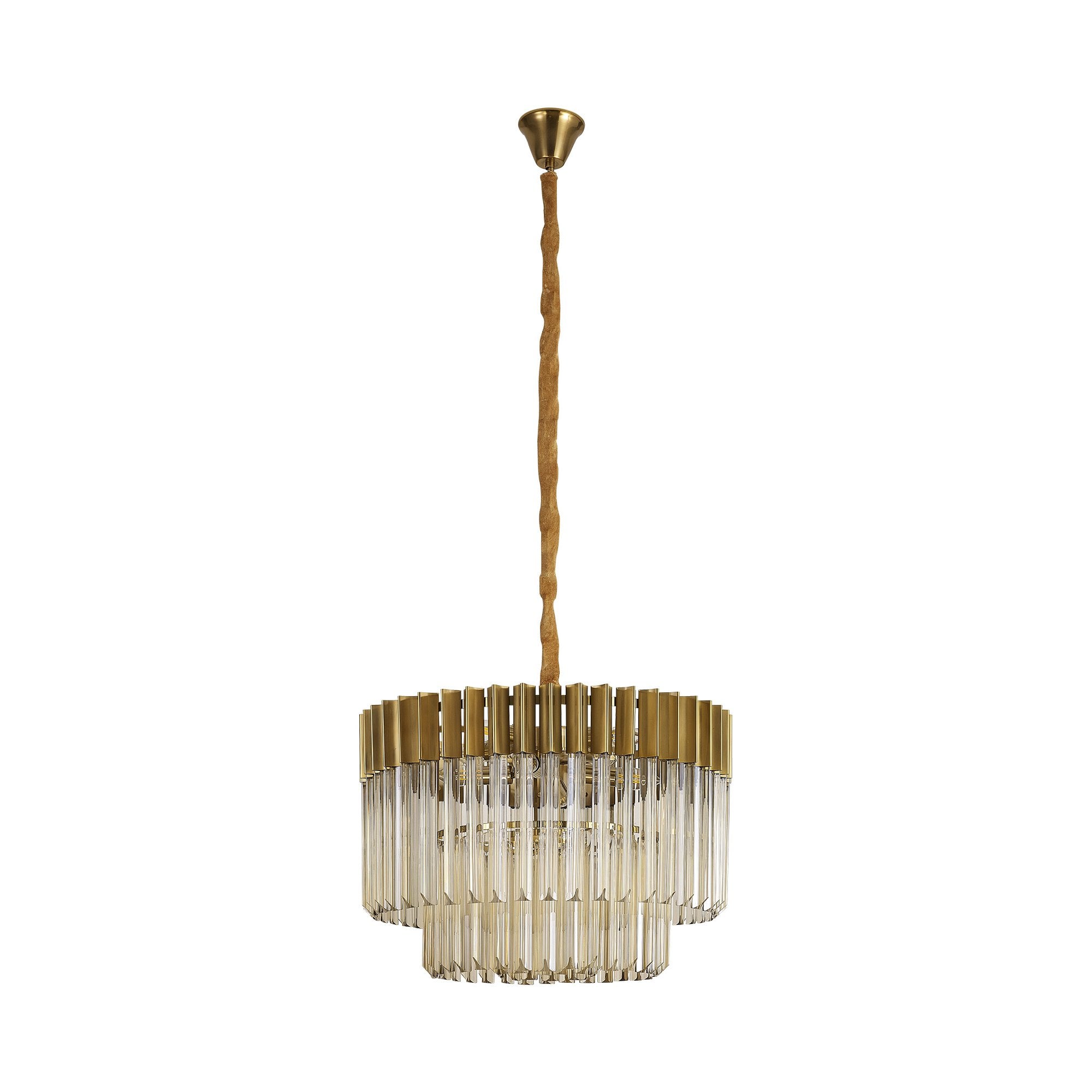 Fabula Cedar 8 Light Pendant - Brass & Cognac Sculpted Glass